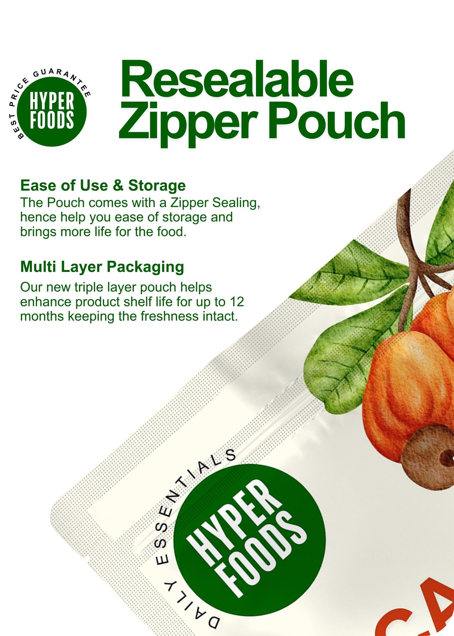 Plain Cashew Resealable Pouch 200gm