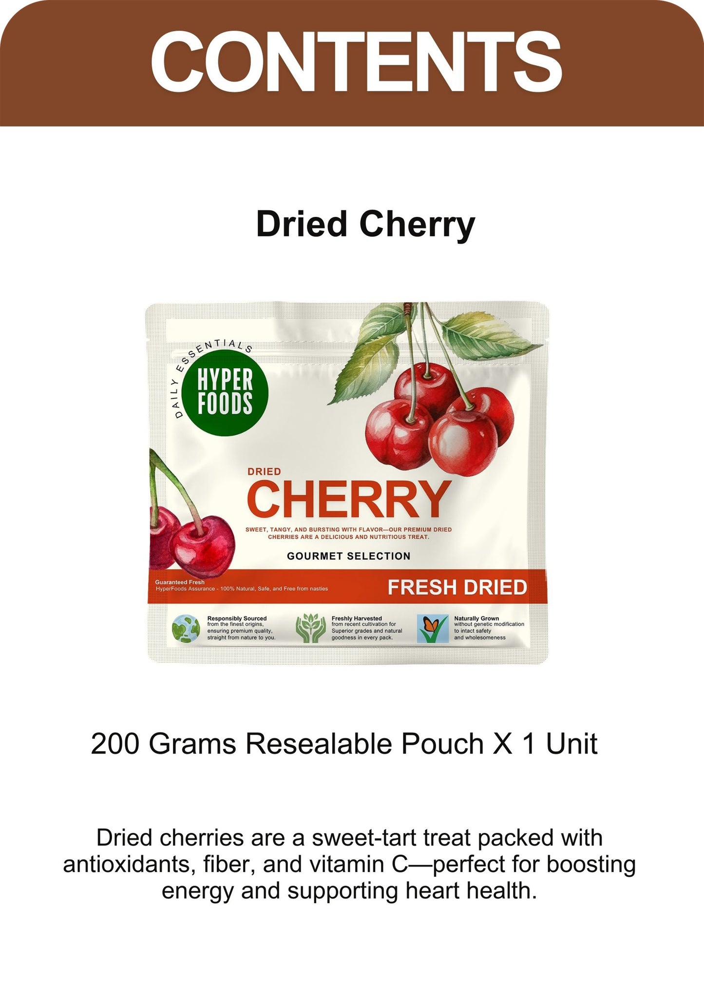Dried Cherry Resealable Pouch 200gm