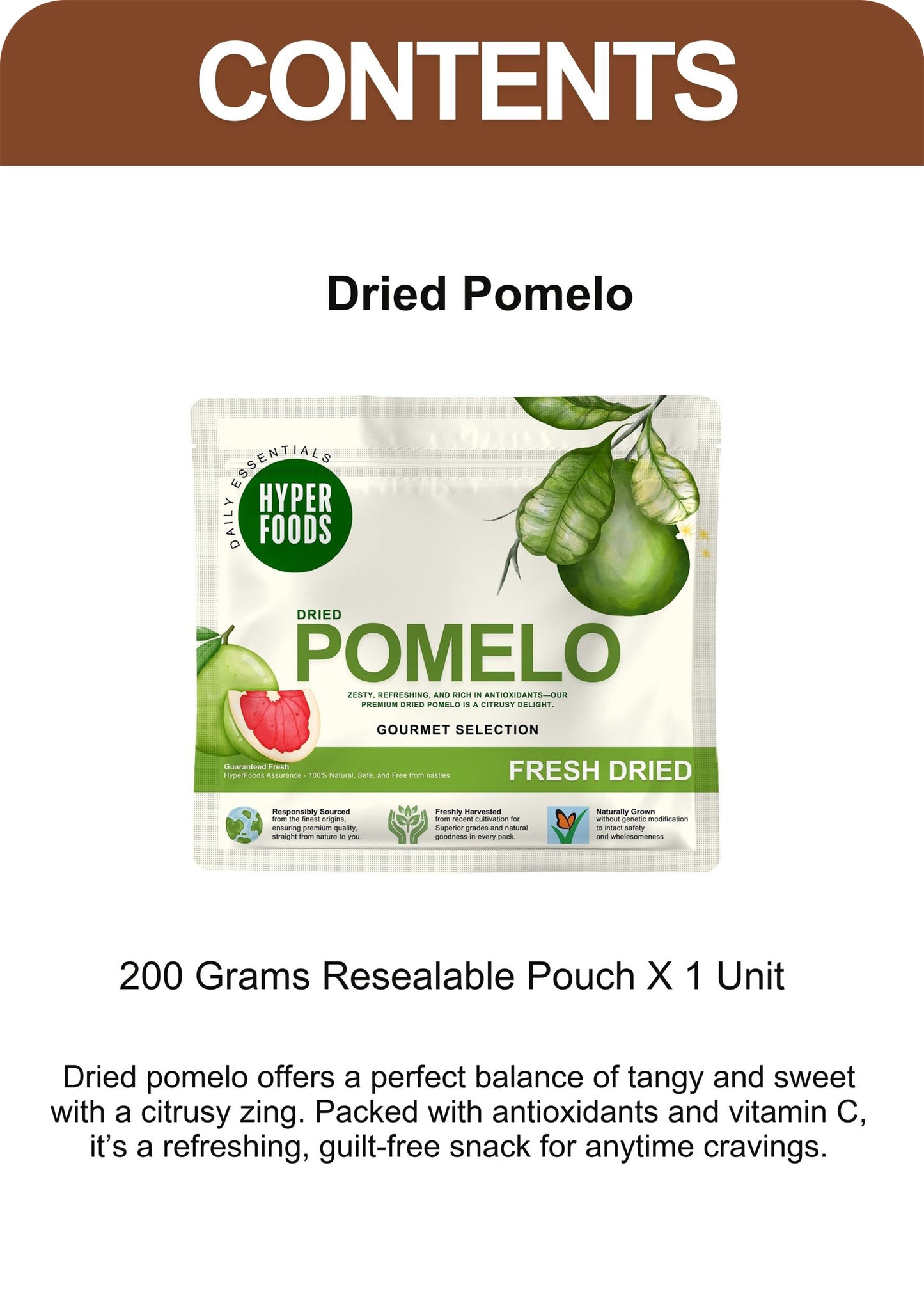 Dried Pomelo Sliced Resealable Pouch 200gm