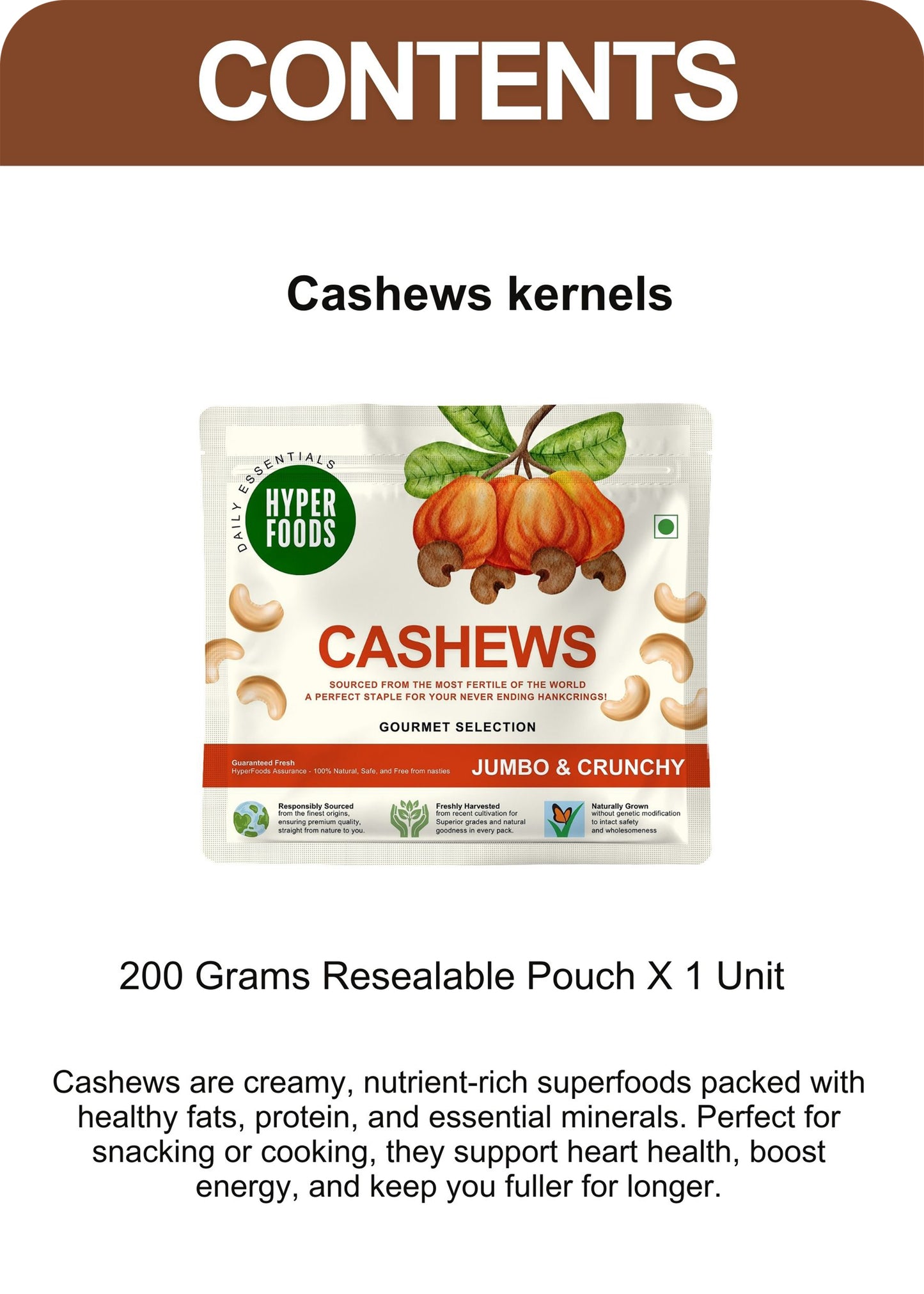 Plain Cashew Resealable Pouch 200gm