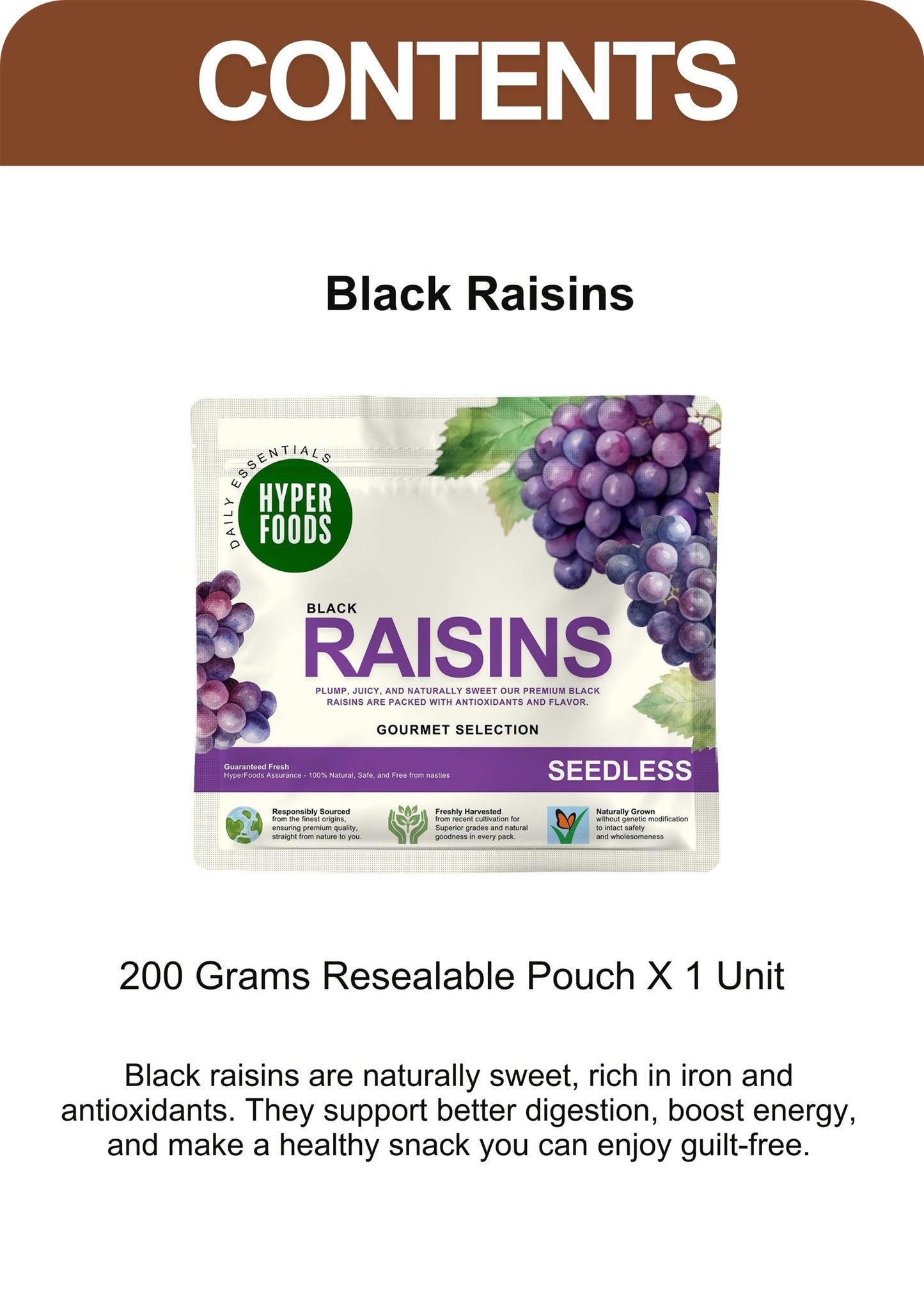 Black Raisins Resealable Pouch 200gm