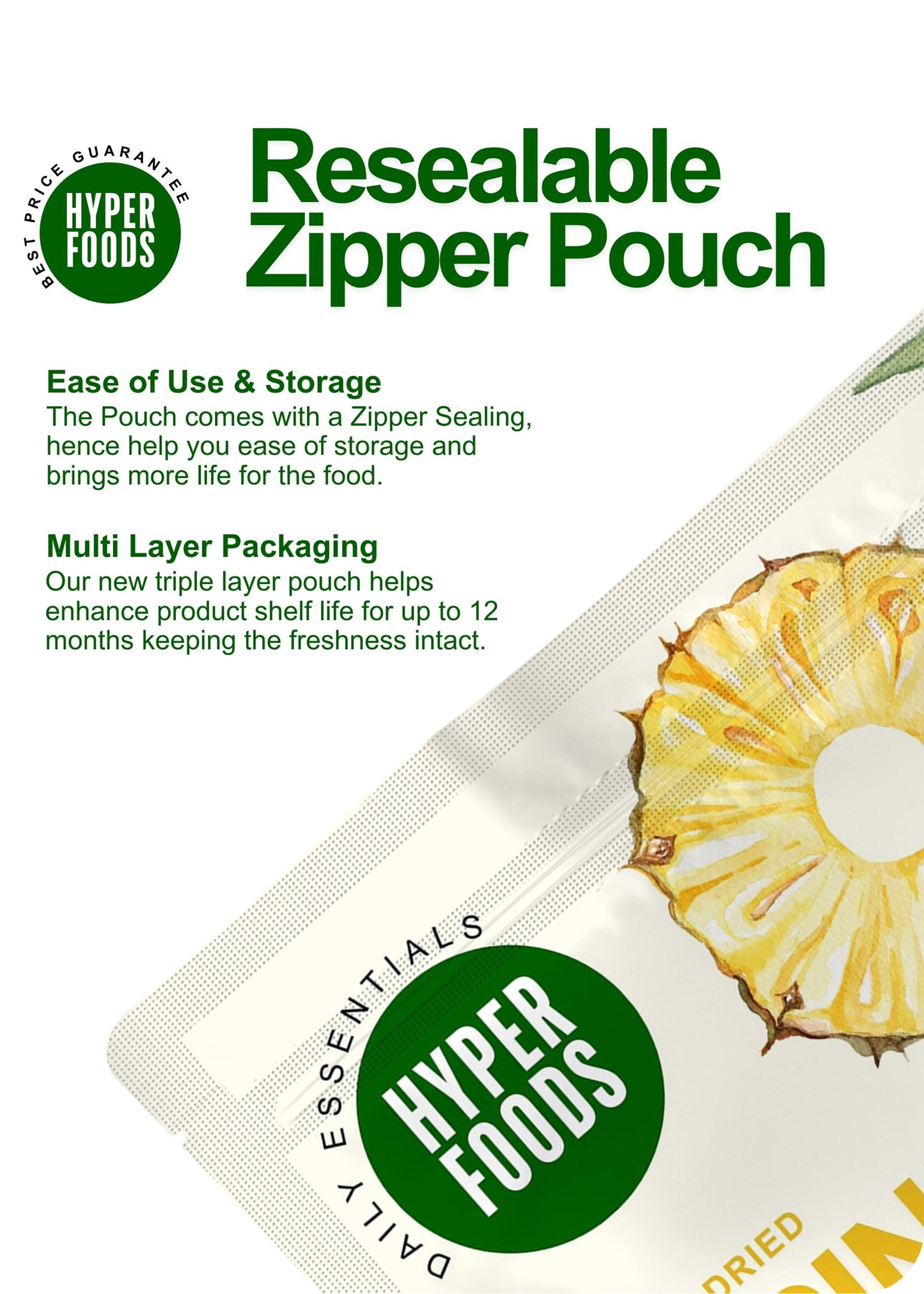 Dried Pineapple Sliced Resealable Pouch 400gm (200gm x 2 Pack)