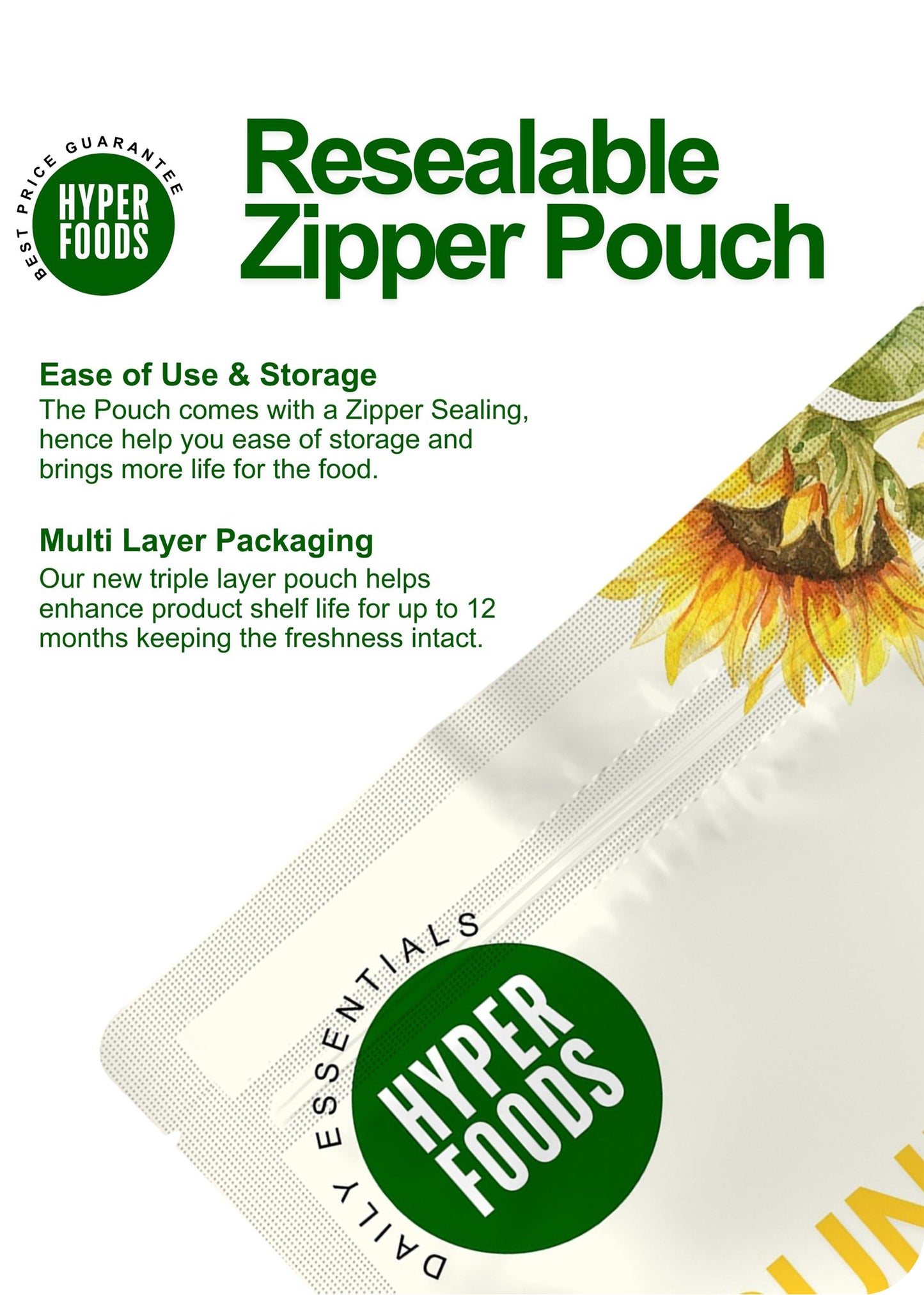 Sunflower Seeds Resealable Pouch 400gm (200gm x 2 Pack)