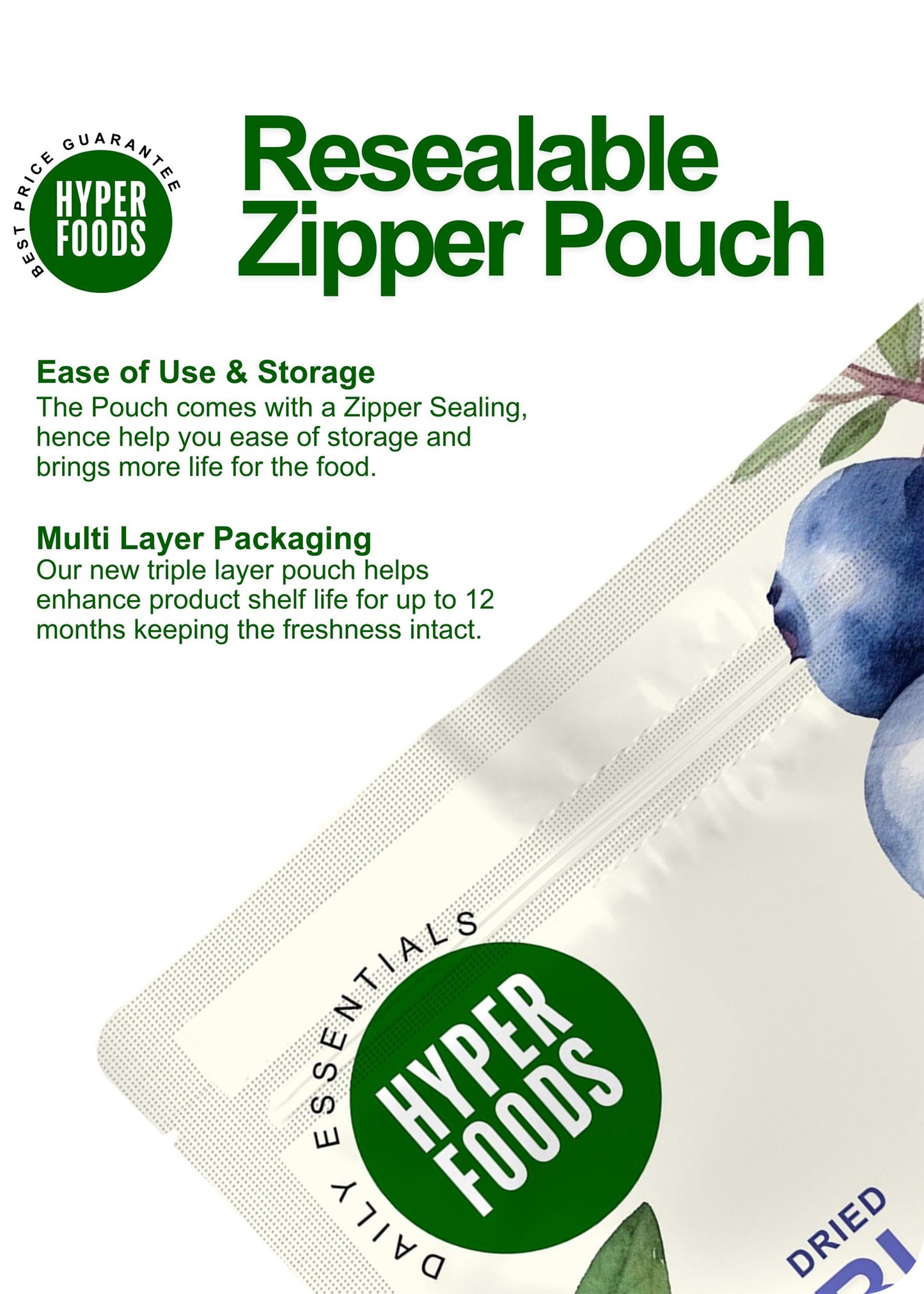 Dried BlueBerry Resealable Pouch 400gm (200gm x 2 Pack)