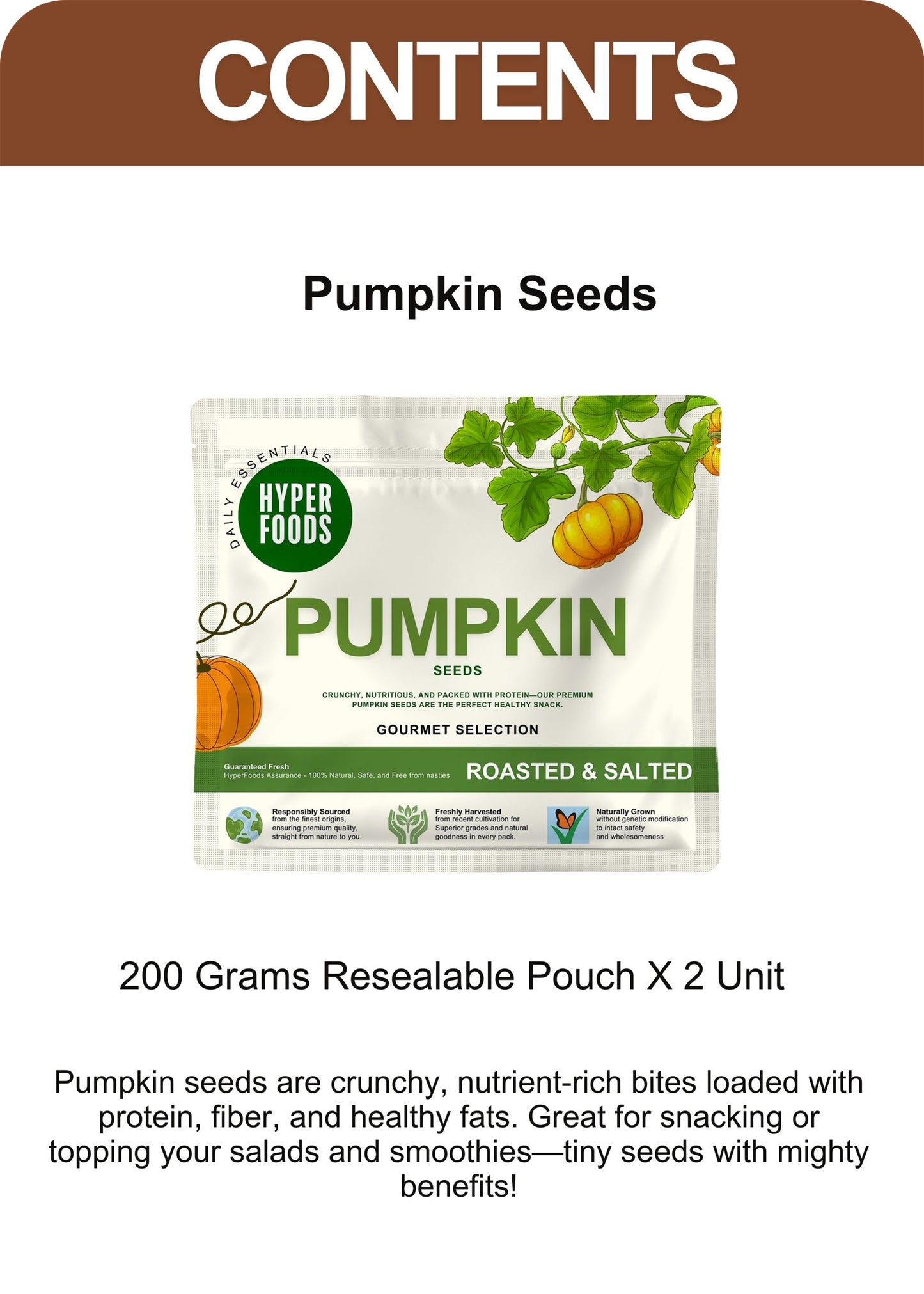 Pumpkin Seeds Resealable Pouch 400gm (200gm x 2 Pack)