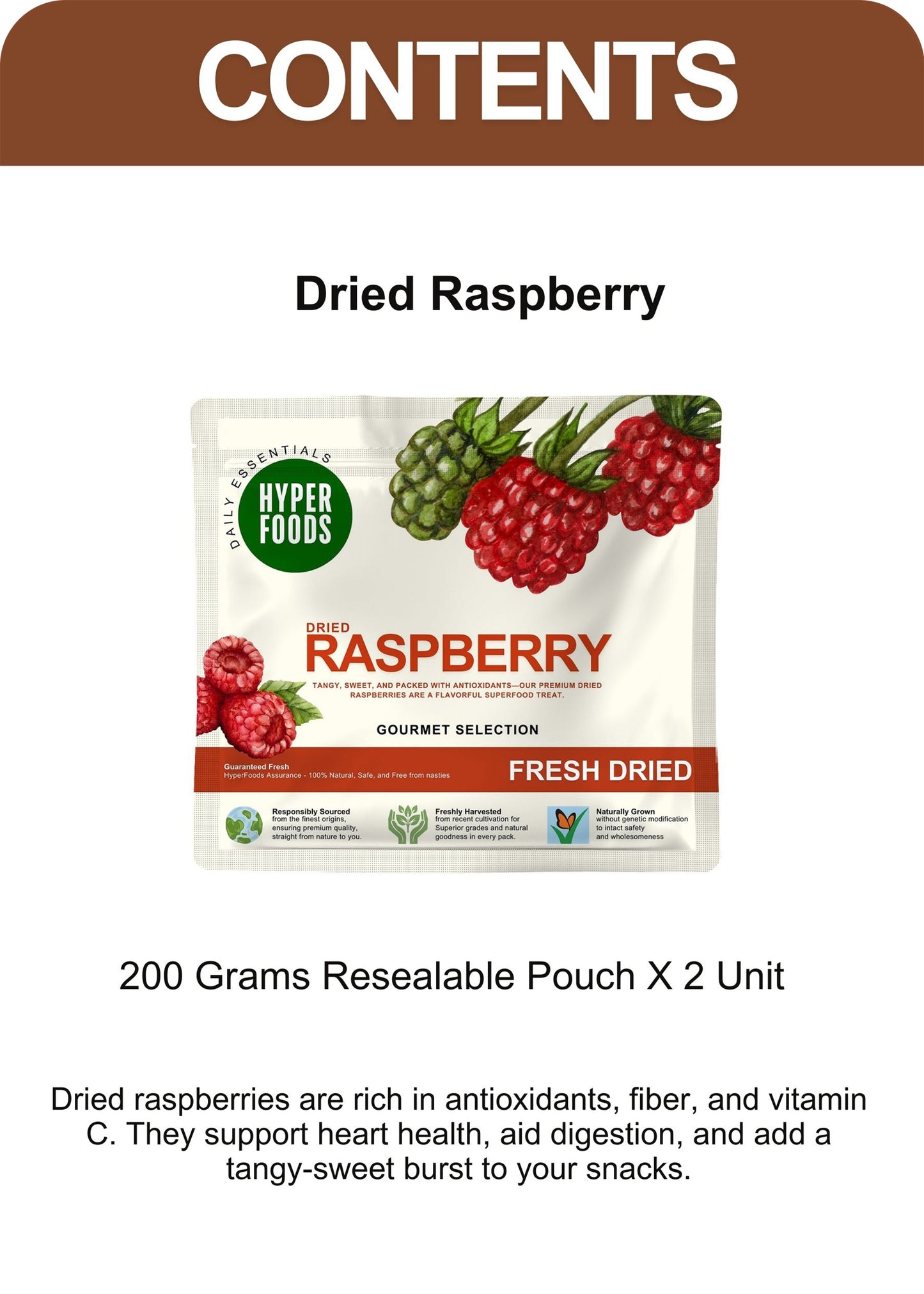 Dried RaspBerry Resealable Pouch 400gm (200gm x 2 Pack)