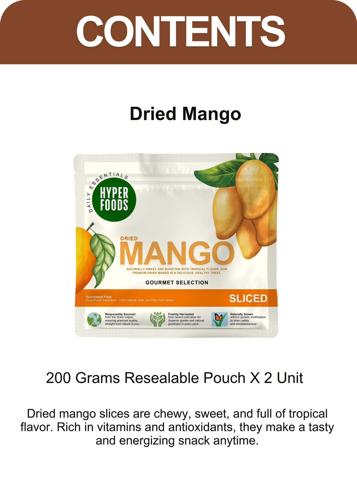Dried Mango Sliced Resealable Pouch 400gm (200gm x 2 Pack)