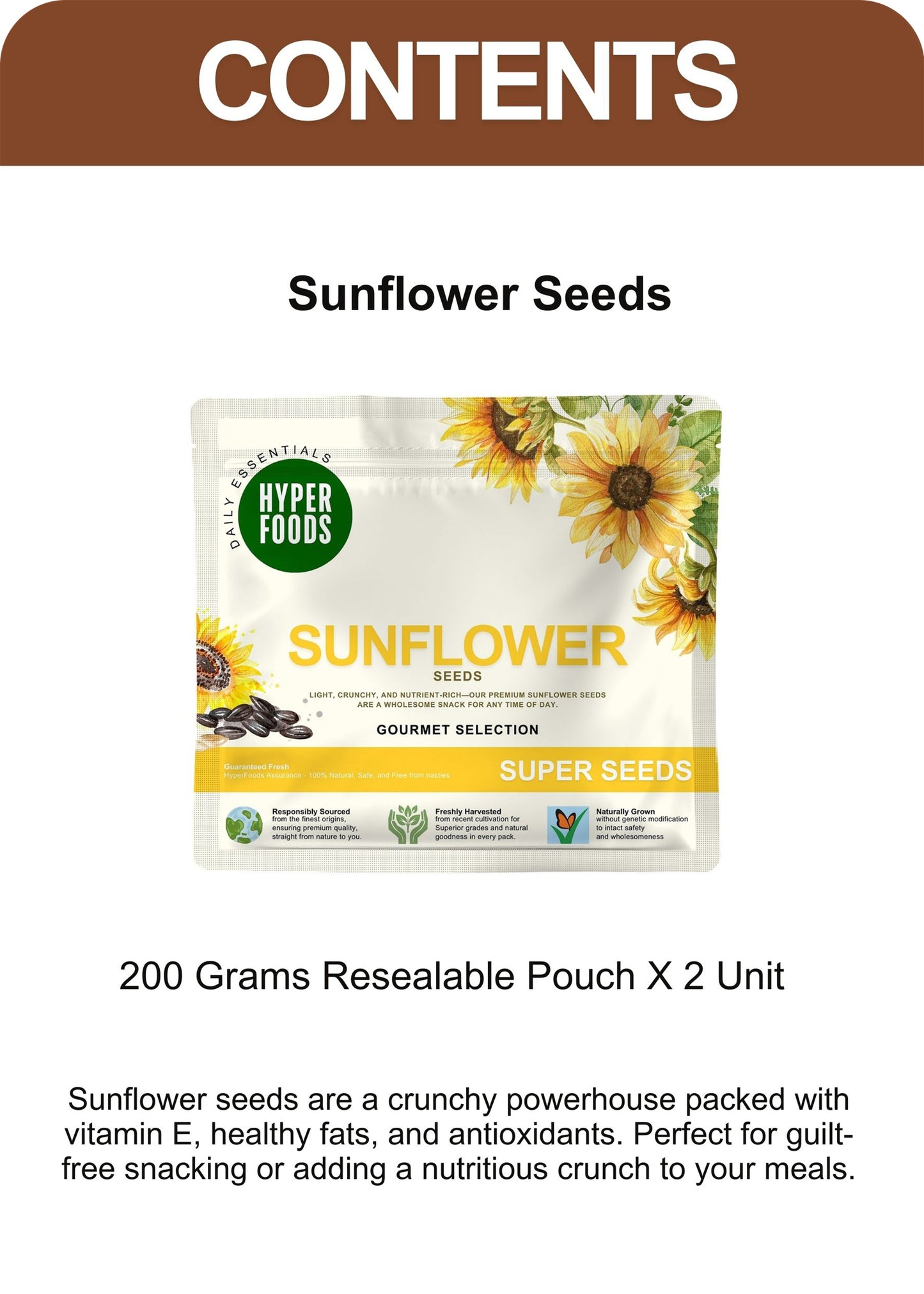 Sunflower Seeds Resealable Pouch 400gm (200gm x 2 Pack)