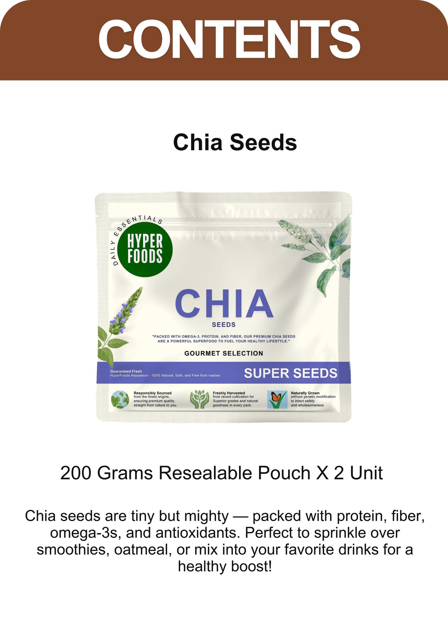Chia Seeds Resealable Pouch 400gm (200gm x 2 Pack)
