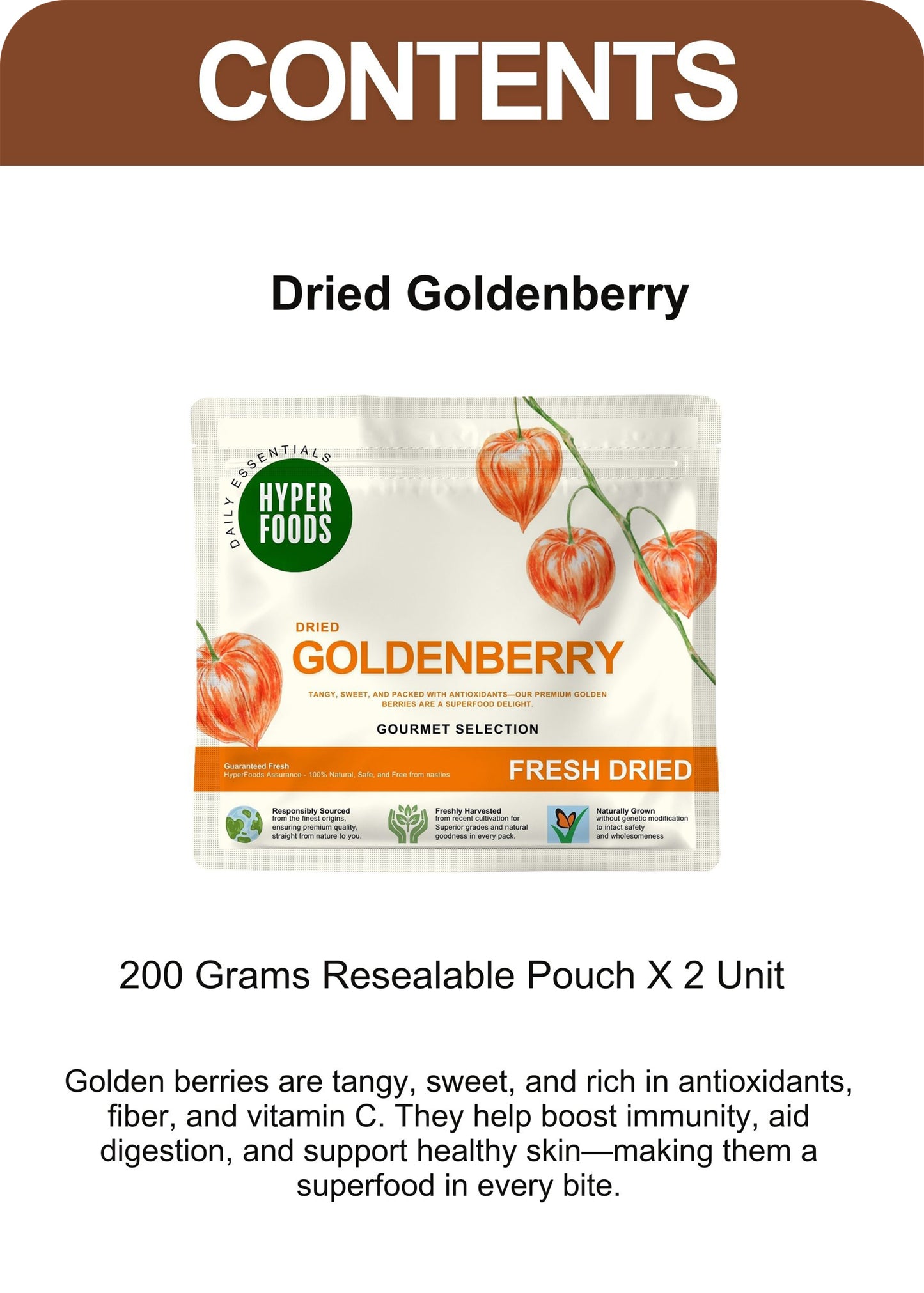 Dried GoldenBerry Resealable Pouch 400gm (200gm x 2 Pack)