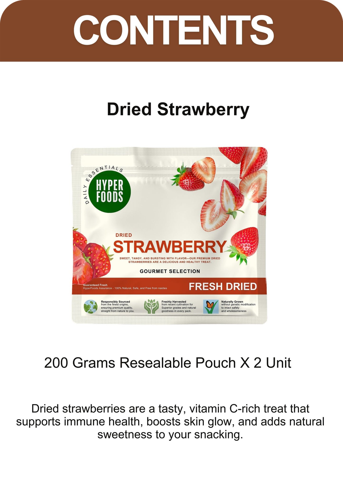 Dried StrawBerry Resealable Pouch 400gm (200gm x 2 Pack)