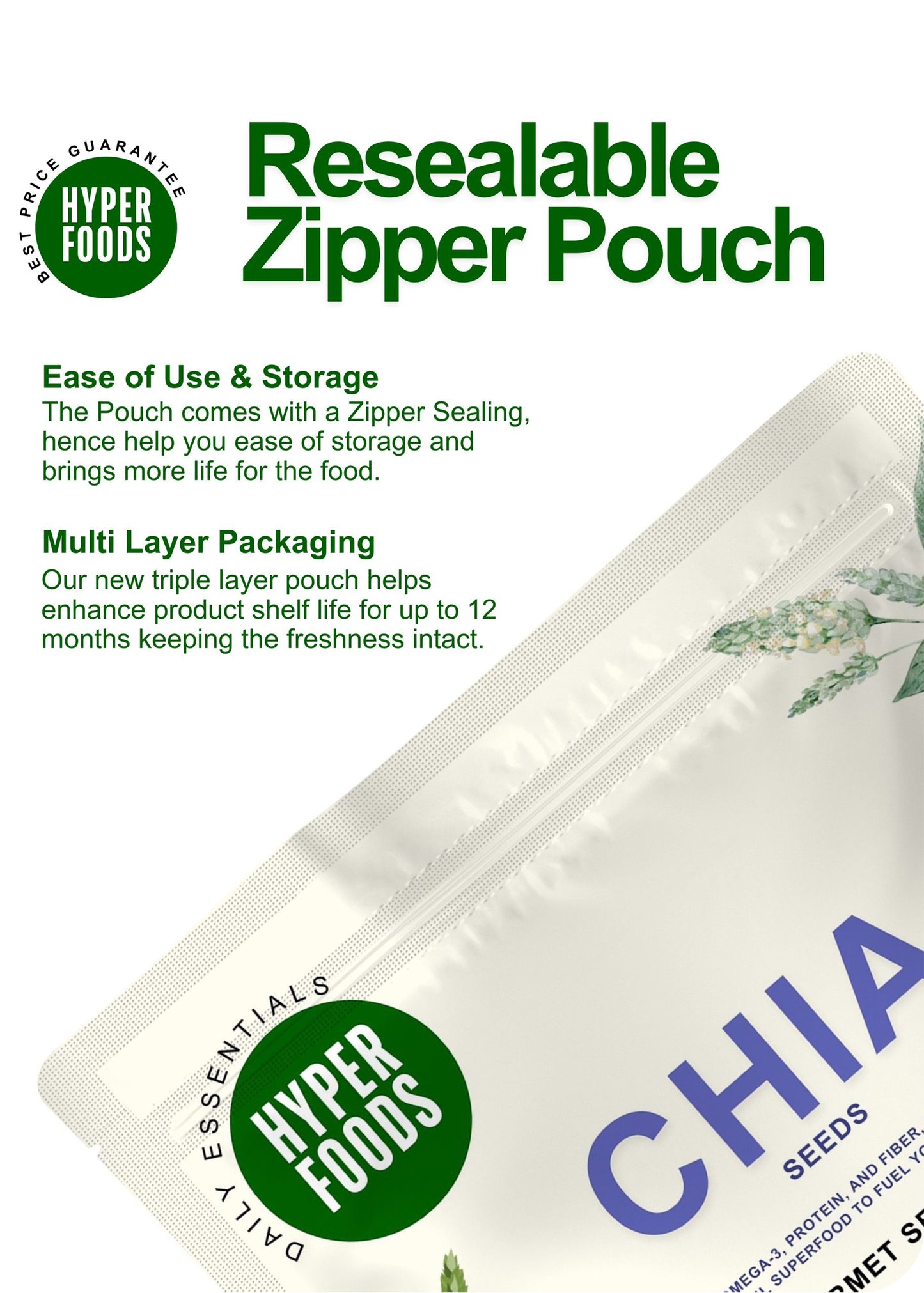 Chia Seeds Resealable Pouch 400gm (200gm x 2 Pack)