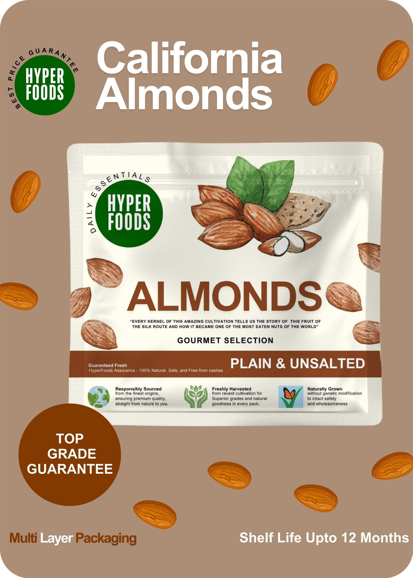 California Almonds Resealable Pouch 200gm