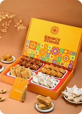 Assorted Sweets Hamper for Weddings & Festivals including Dodha Barfi, Chana Badam Barfi, Kaju Katli & Milk Cake