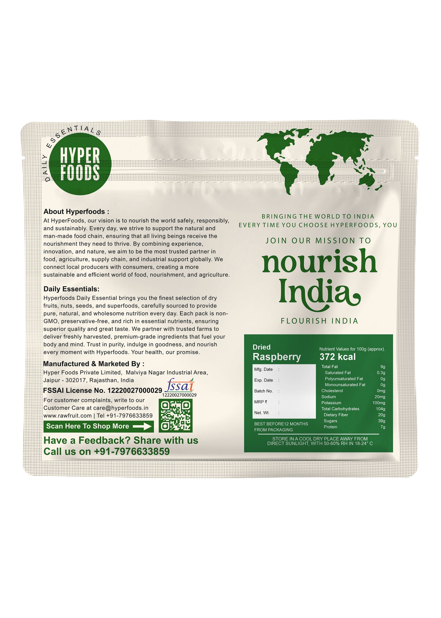 Dried RaspBerry Resealable Pouch 400gm (200gm x 2 Pack)