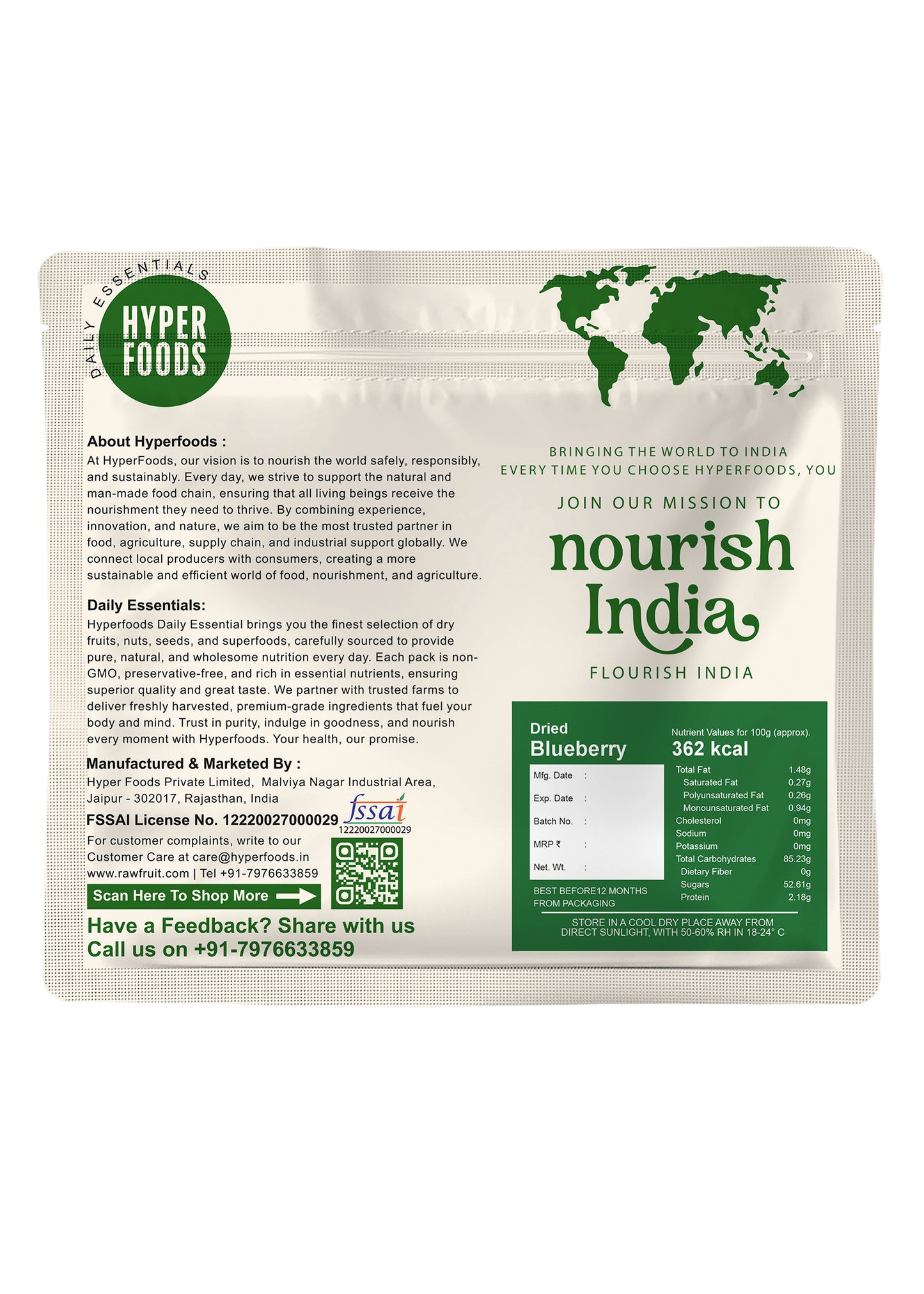 Dried BlueBerry Resealable Pouch 400gm (200gm x 2 Pack)