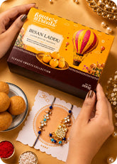 Gift Happiness: Besan Ladoo with Bhaiya Bhabhi Rakhi