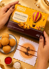 Gift Happiness: Besan Laddu with Set of 2 Rakhi