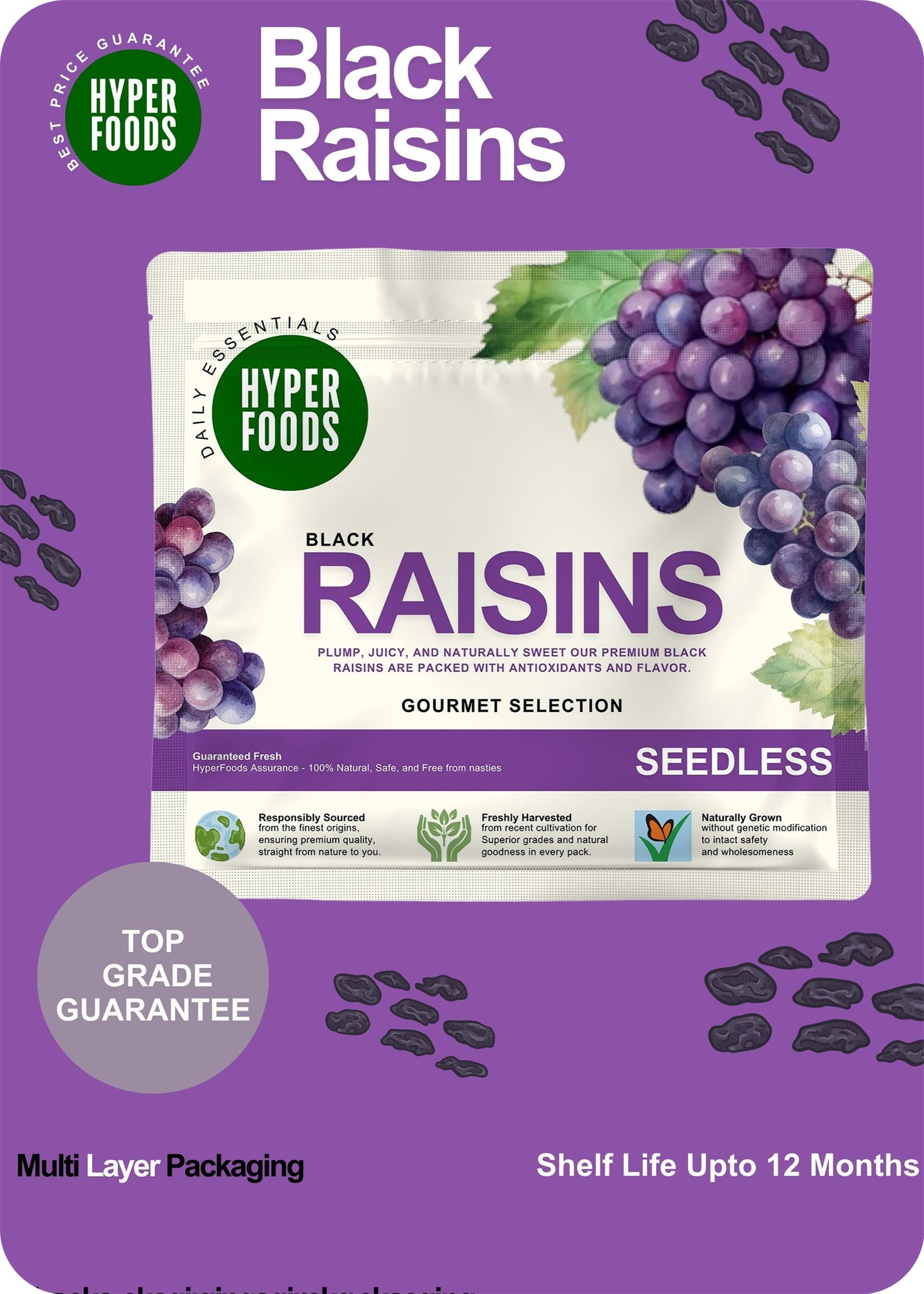 Black Raisins Resealable Pouch 200gm