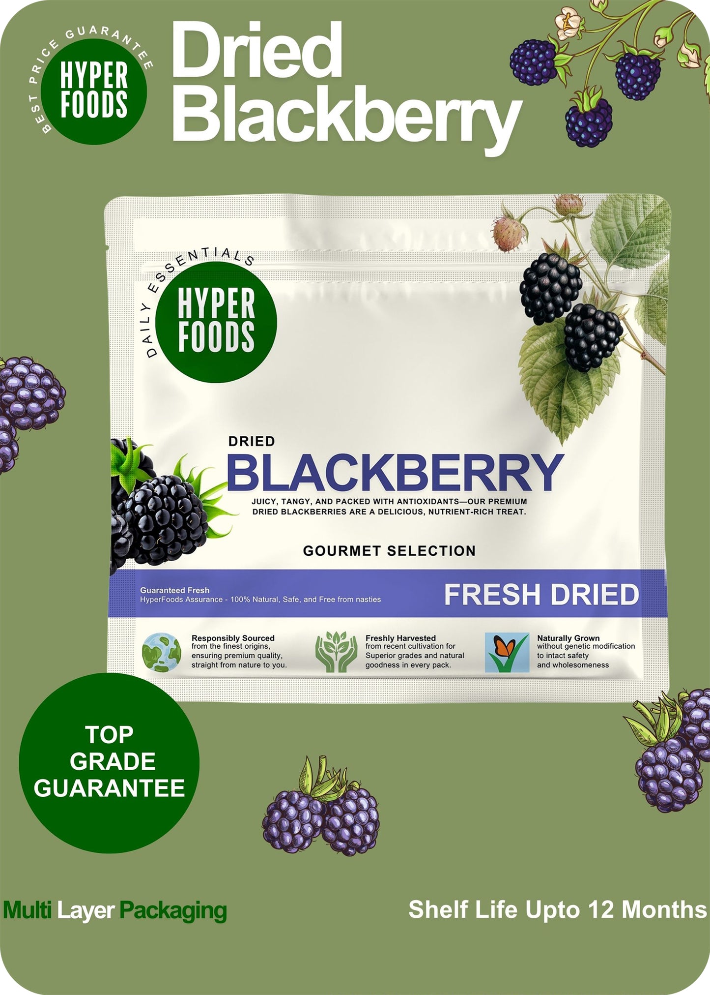 Dried BlackBerry Resealable Pouch 400gm (200gm x 2 Pack)