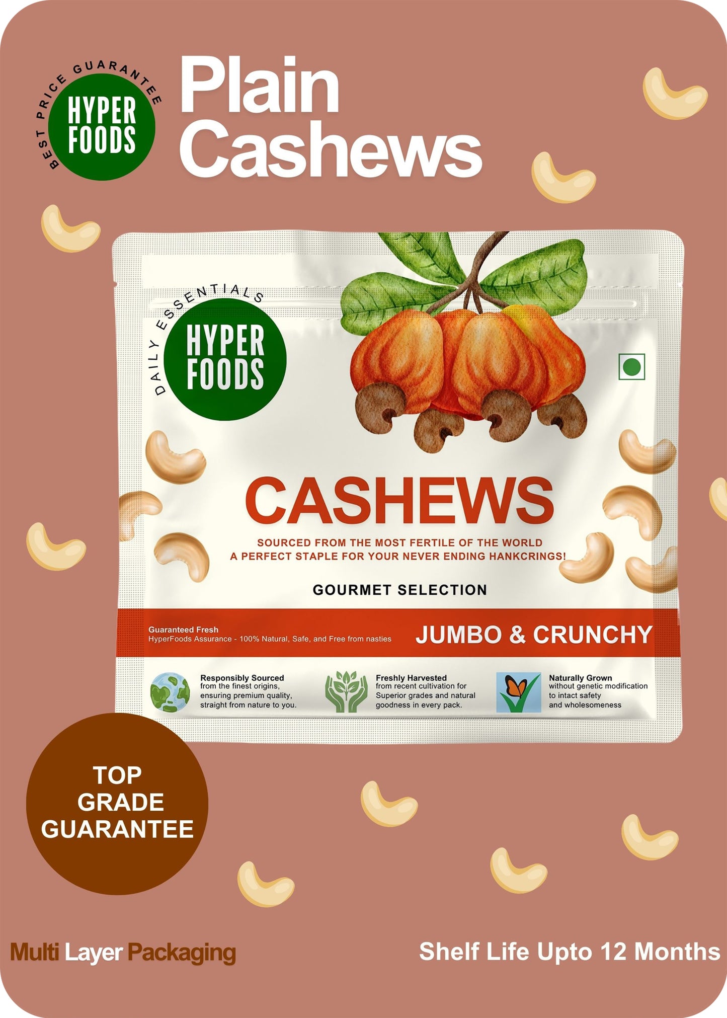 Plain Cashew Resealable Pouch 200gm