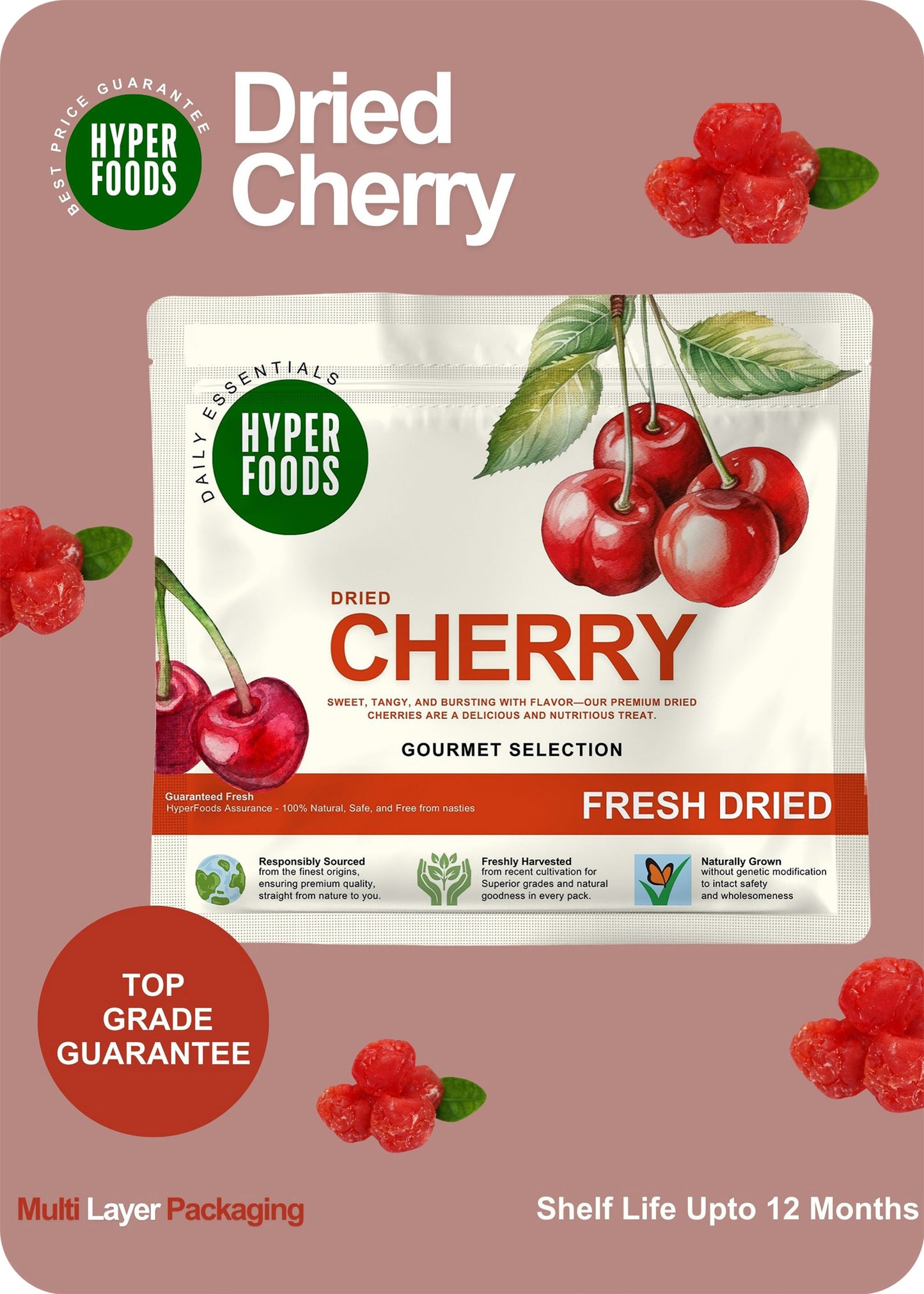 Dried Cherry Resealable Pouch 200gm