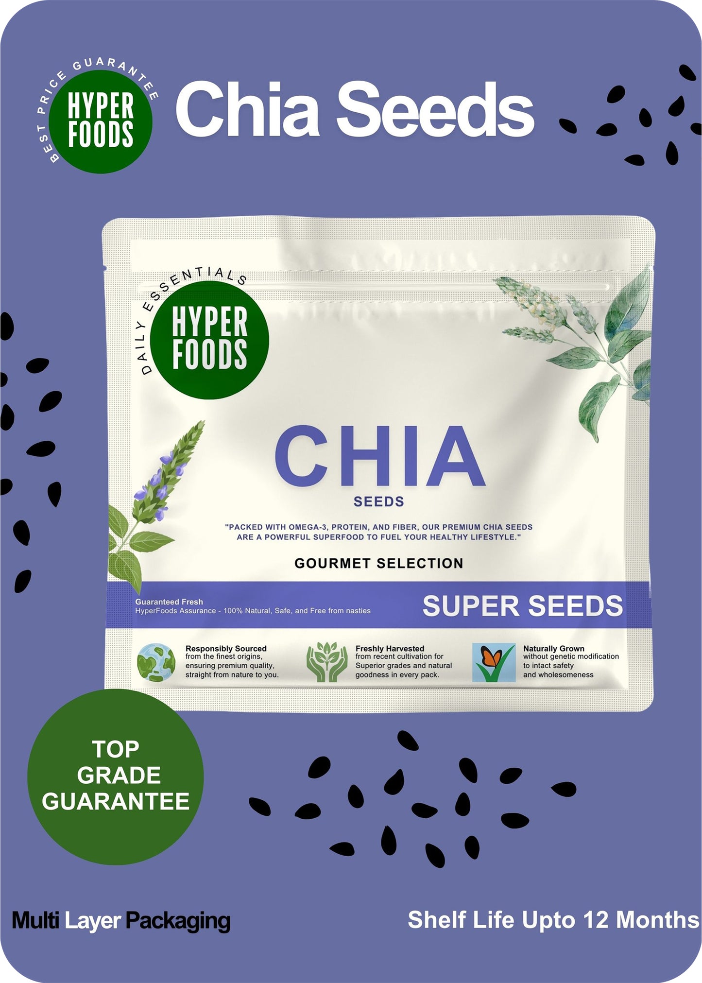 Chia Seeds Resealable Pouch 400gm (200gm x 2 Pack)