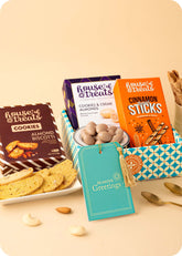 Cookies, Snacks Hamper Gift Pack including almond biscotti cookies, cookies & creme almond dragees, cinnamon sticks snacks