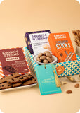 Cookies with Snacks Gift Hmaper including creme alminds dragees, belgian chocochip cookies, cinnamon sticks