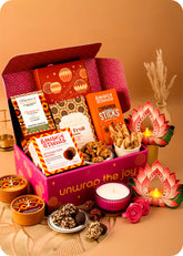 Diwali Delight Box with Brittle, Snacks, Candles & Lanterns