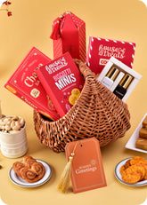 Gift Basket: Bella Vita Perfume, Channa Badam Barfi & Gourmet Snacks