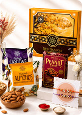 Festive Dry Fruits Gift Pack, Brittles with Set of 2 Rakhi