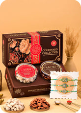 Dry Fruits Box With Set of 3 Rakhi including Cashews and Almonds.