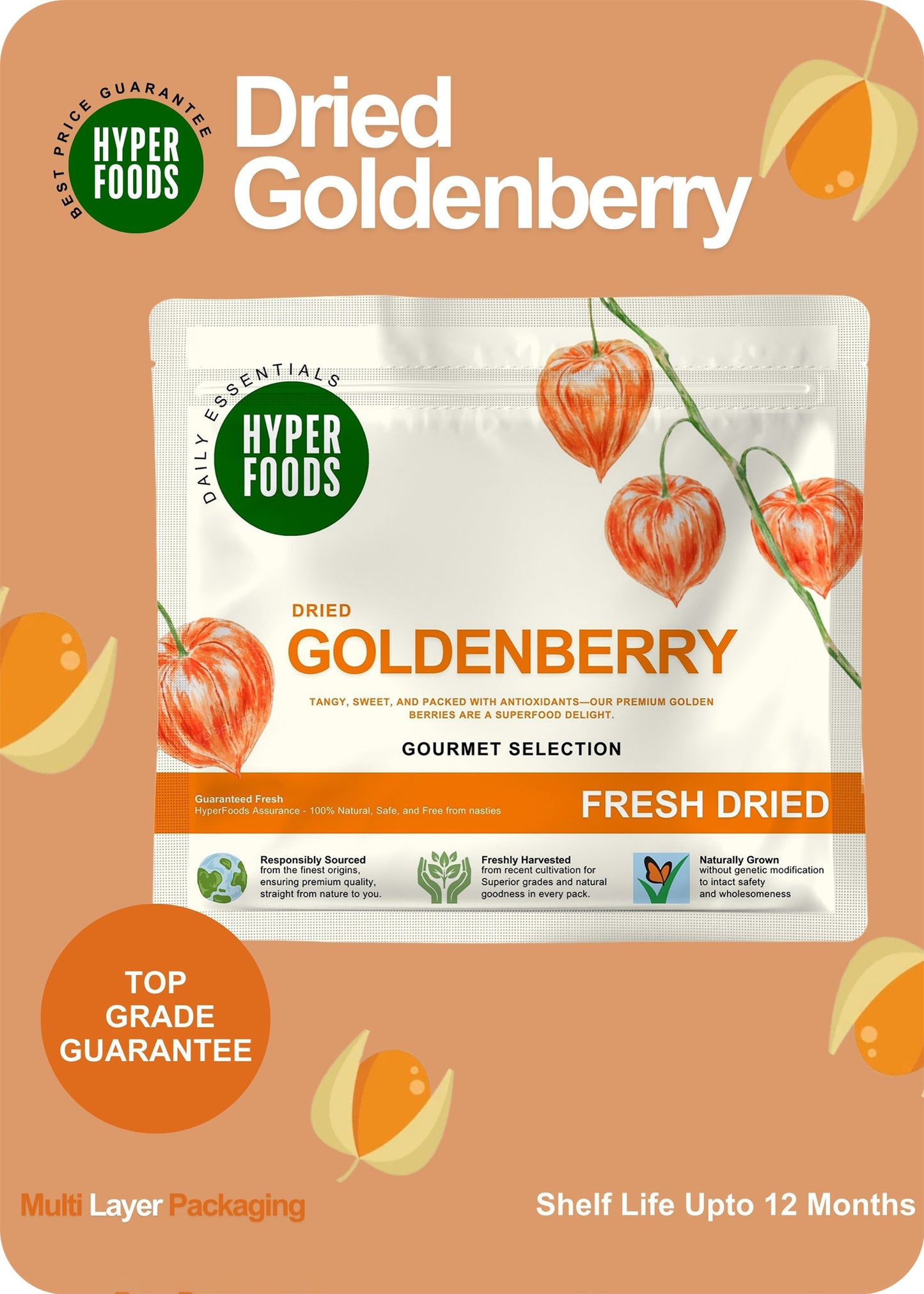 Dried GoldenBerry Resealable Pouch 400gm (200gm x 2 Pack)