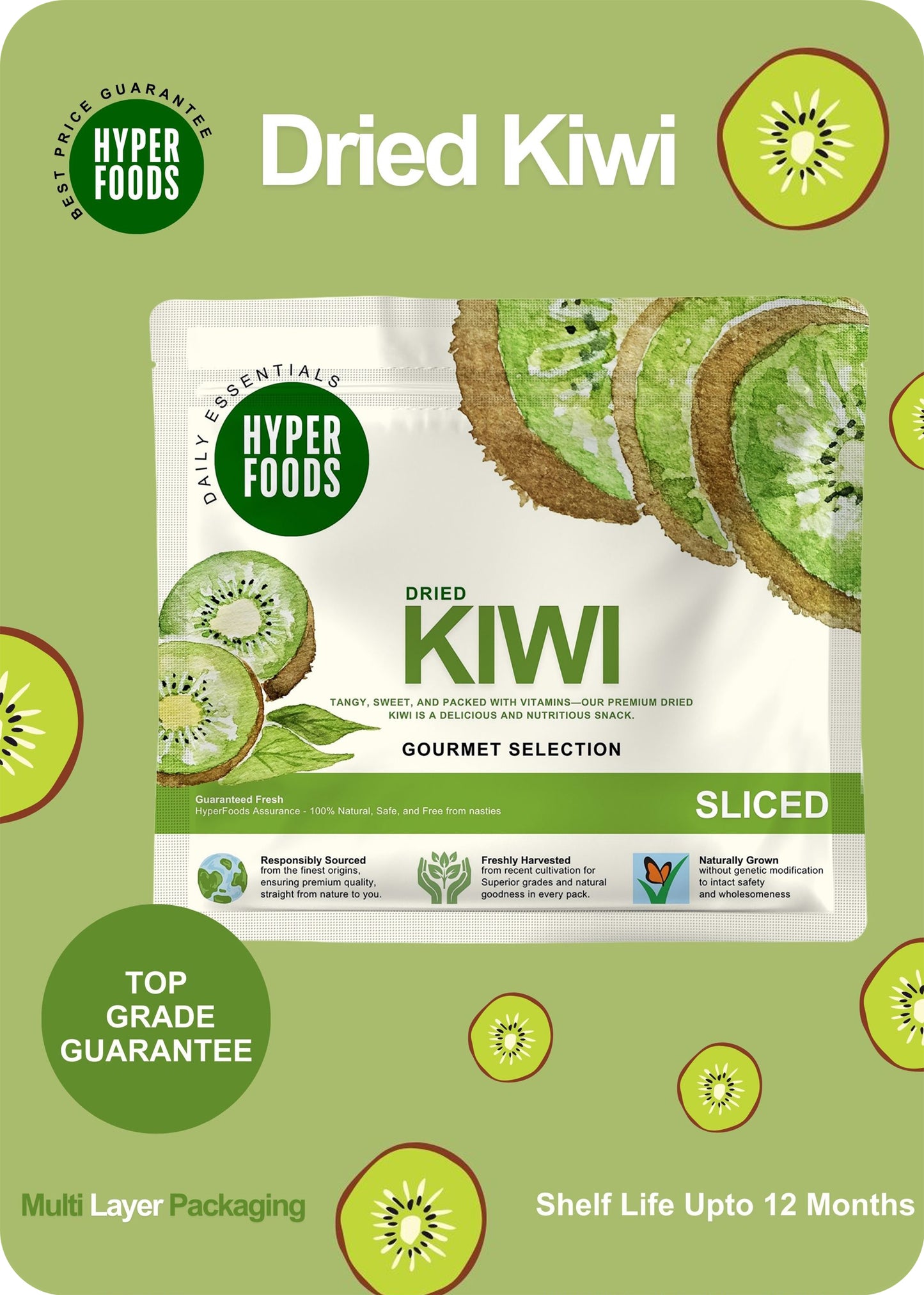 Dried Kiwi Sliced Resealable Pouch 400gm (200gm x 2 Pack)