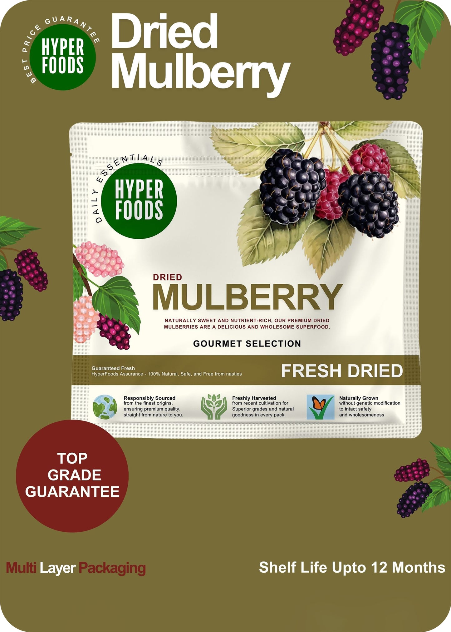 Dried MulBerry Resealable Pouch 400gm (200gm x 2 Pack)
