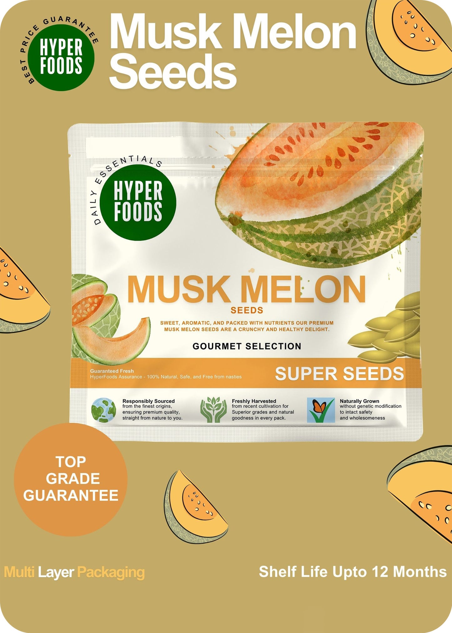 Musk Melon Seeds Resealable Pouch 200gm