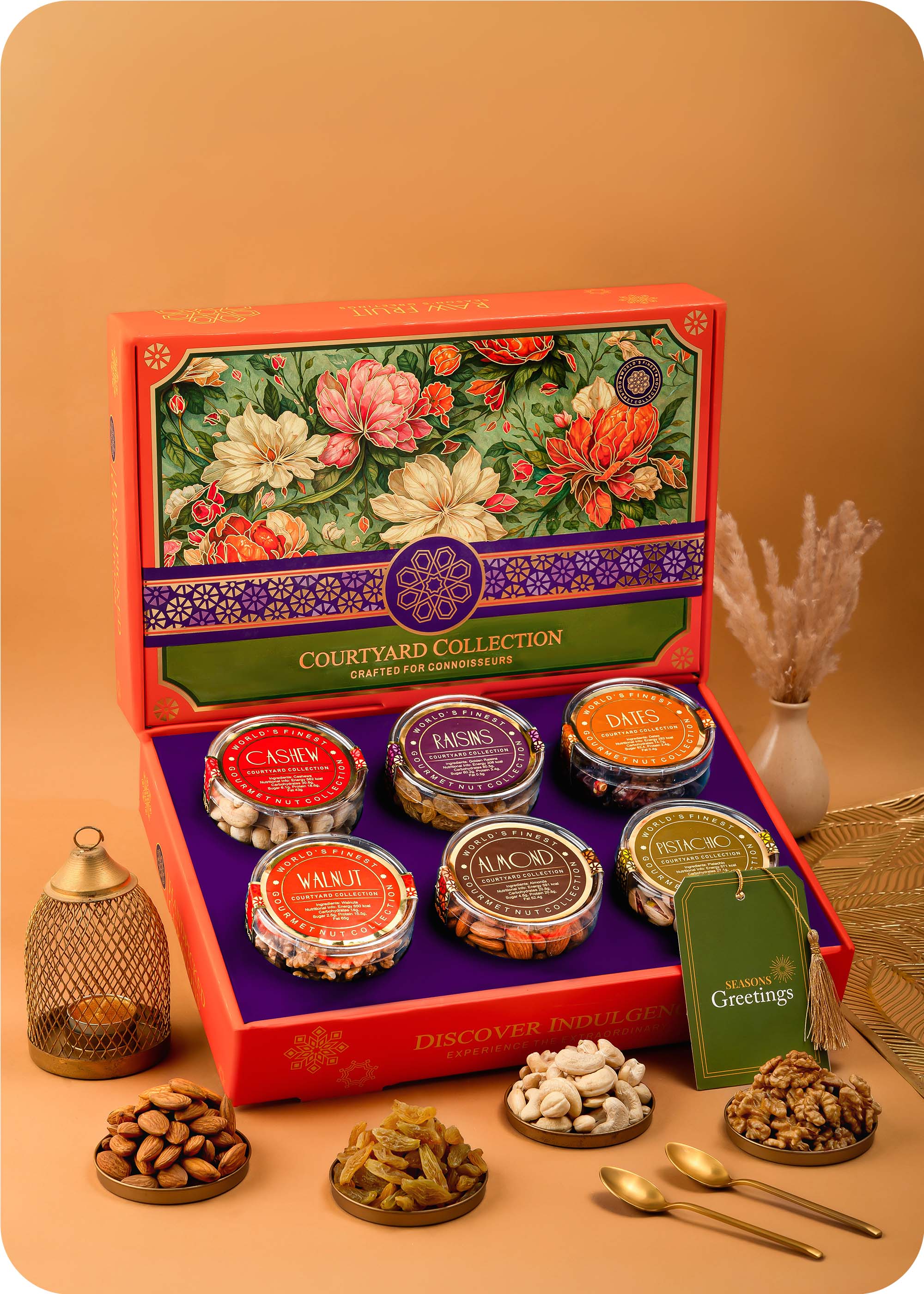 Assorted Nuts & Dry Fruits Gift Packs including Cashews, Almonds, Raisins, Walnuts, Pistachios & Dates.