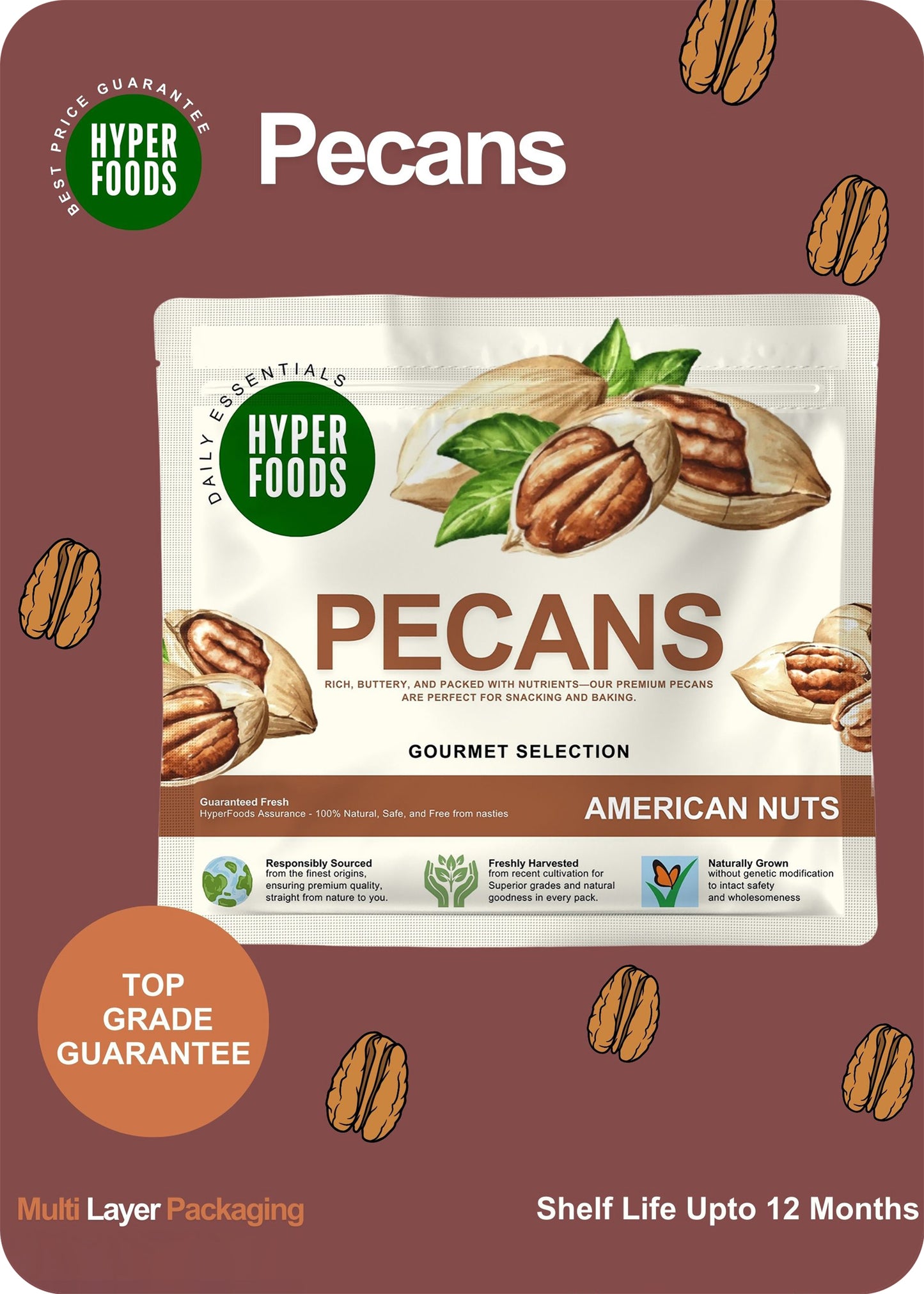 Pecans Resealable Pouch 400gm (200gm x 2 Each)