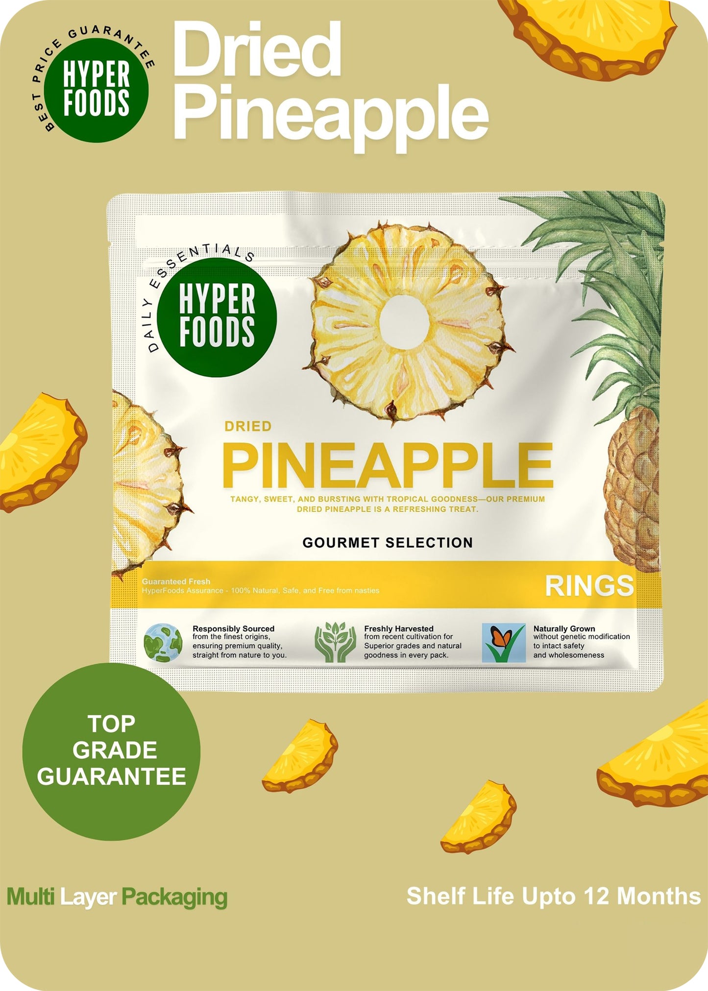 Dried Pineapple Sliced Resealable Pouch 400gm (200gm x 2 Pack)
