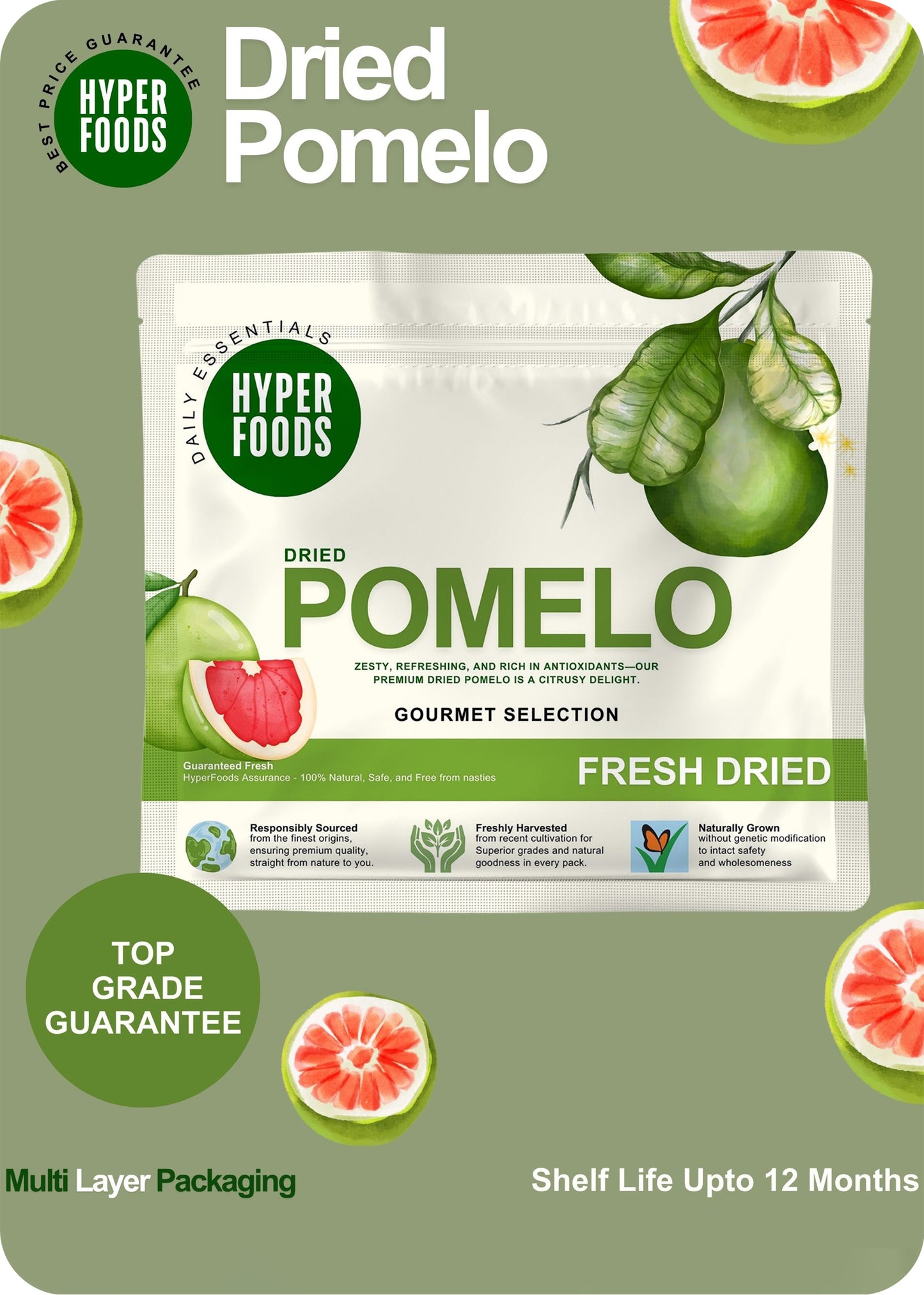 Dried Pomelo Sliced Resealable Pouch 200gm