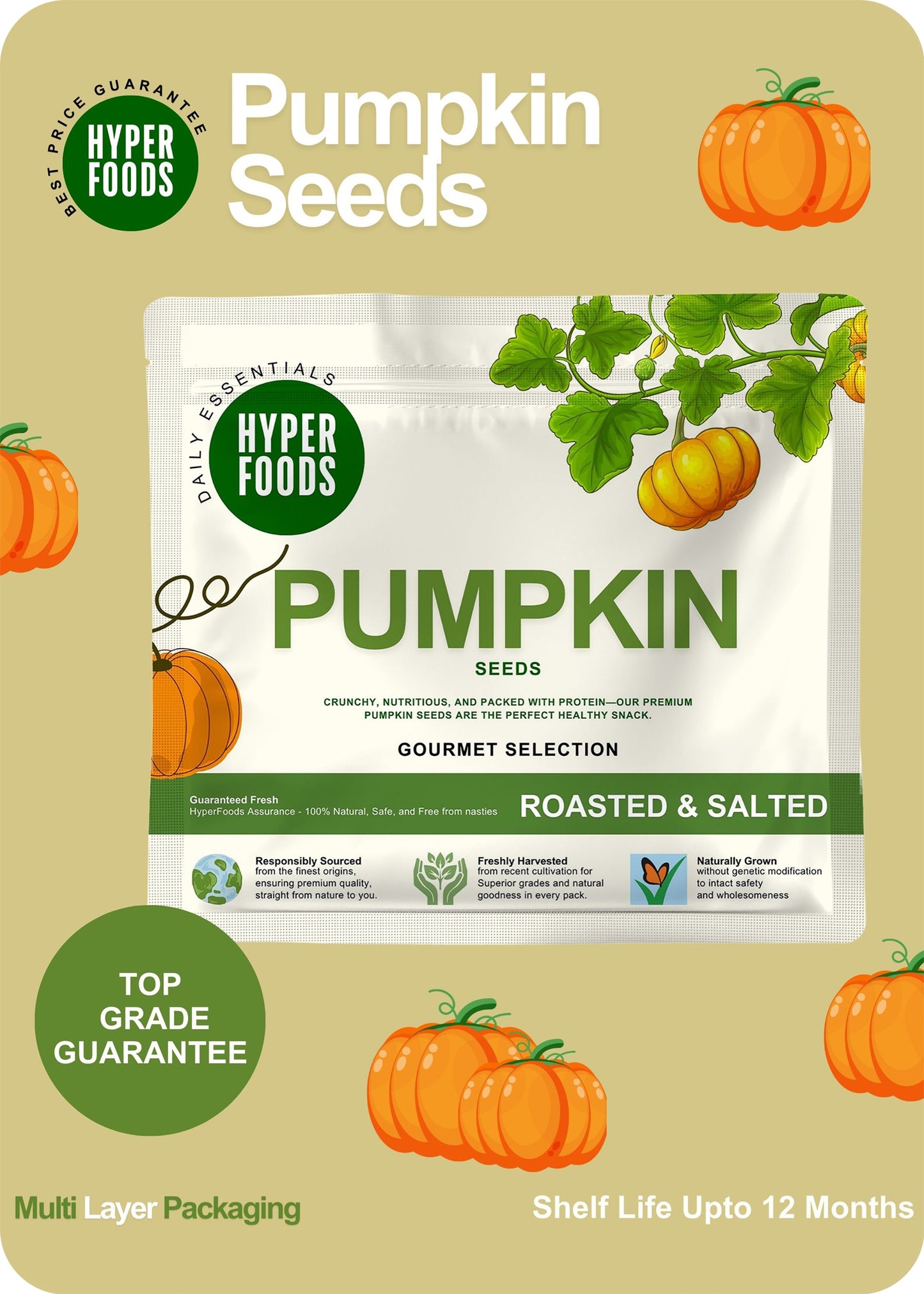 Pumpkin Seeds Resealable Pouch 400gm (200gm x 2 Pack)