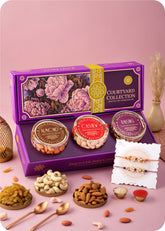 Rakhi Gift Box: Dry Fruits with Rakhi Set of 2 including Cashews, Almonds and Raisins.