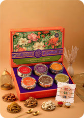 Rakhi Gifts: Dry Fruits with Rakhi Set of 3 including Cashews, Almonds, Raisins, Walnuts, Pistachios & Dates.