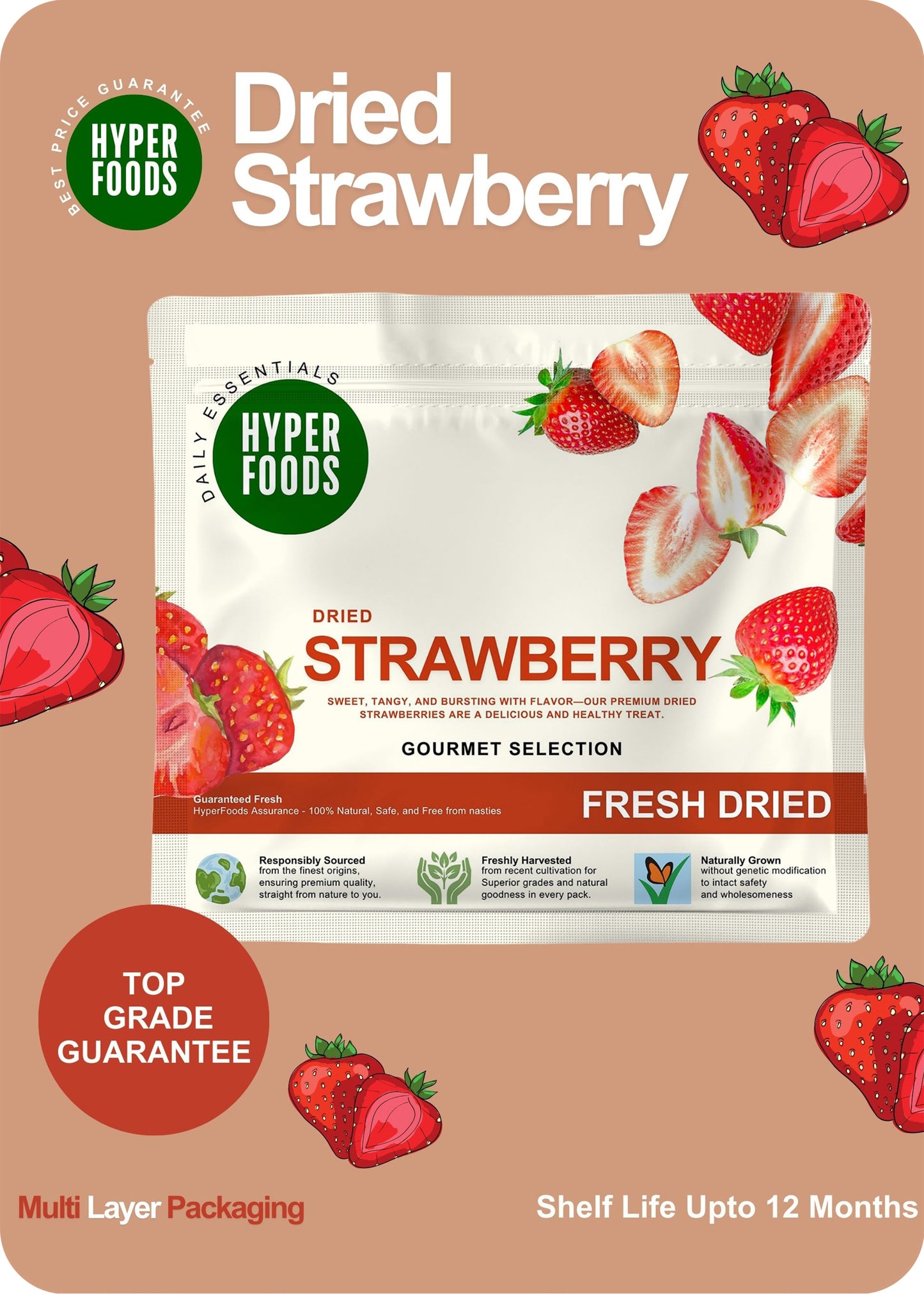 Dried StrawBerry Resealable Pouch 400gm (200gm x 2 Pack)
