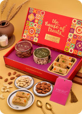 Sweets Gift Pack with Dry Fruits including Milk Cake, Cashews, Almonds