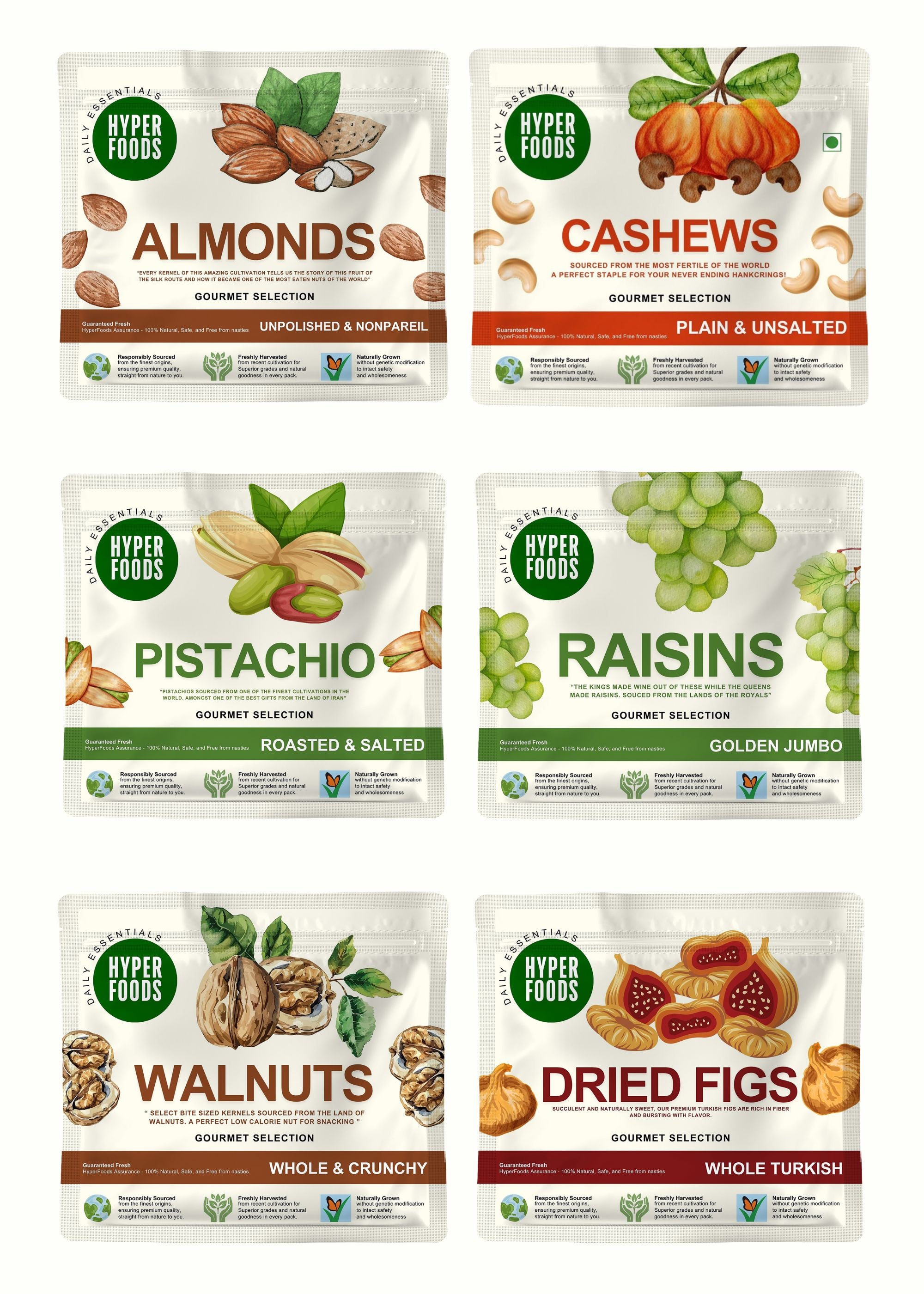 cashews, almonds, pistachios, raisins, walnuts, figs dryfruits pack