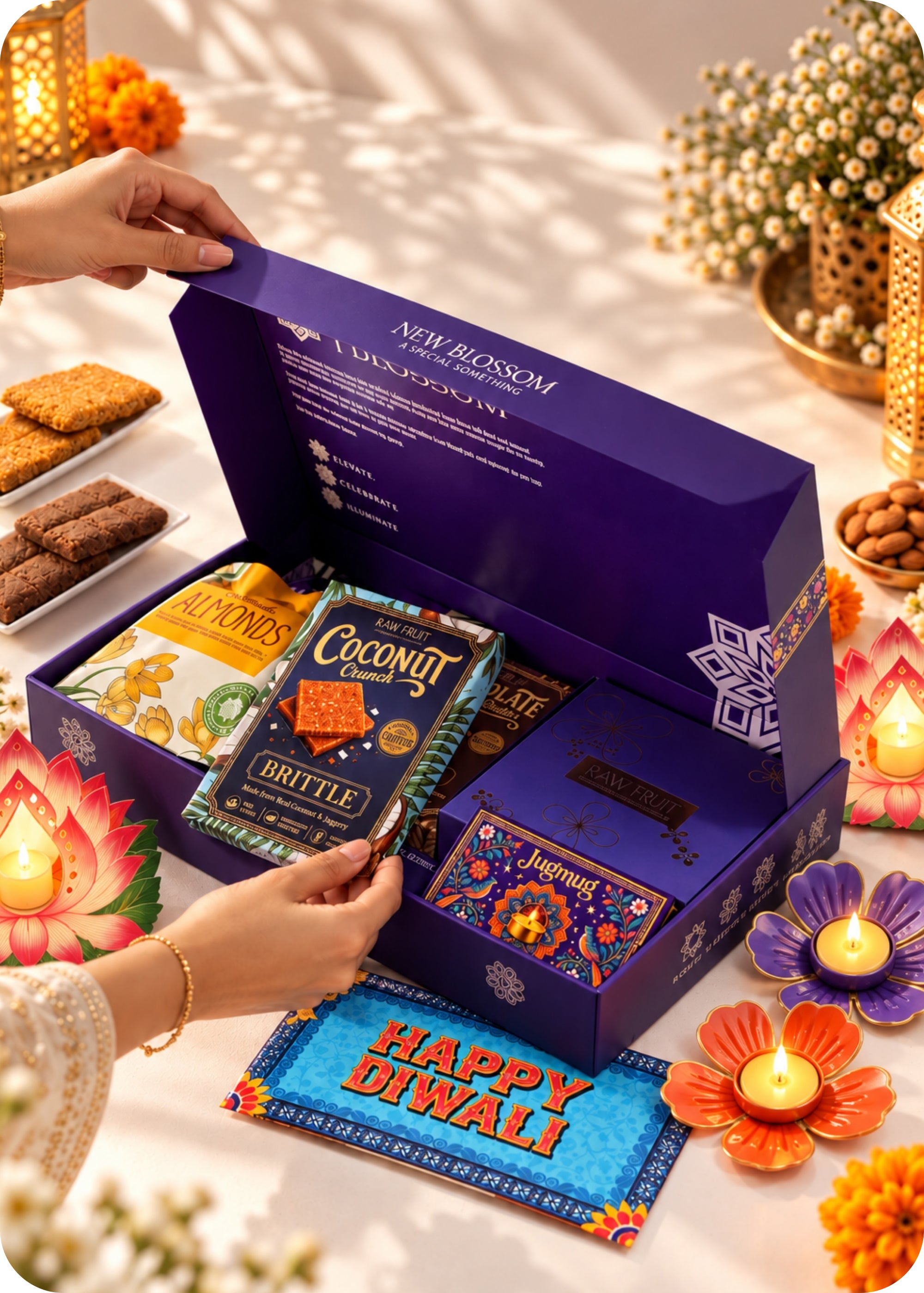 RawFruit New Blossom Dry Fruits, Sweets & Brittle Gift Pack 560gm with Diwali Gifts