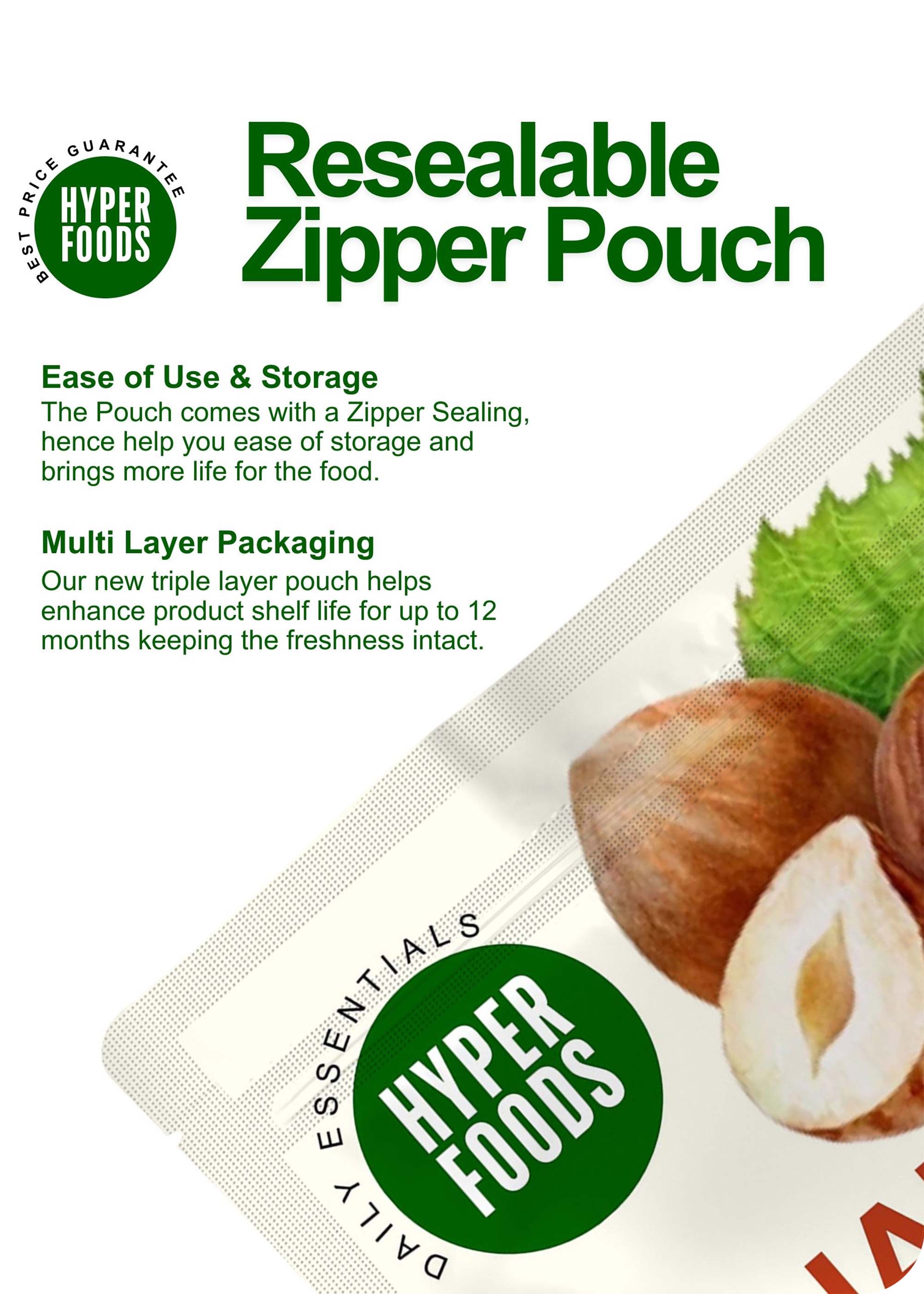 HazelNuts Resealable Pouch 400gm (200gm x 2 Each)