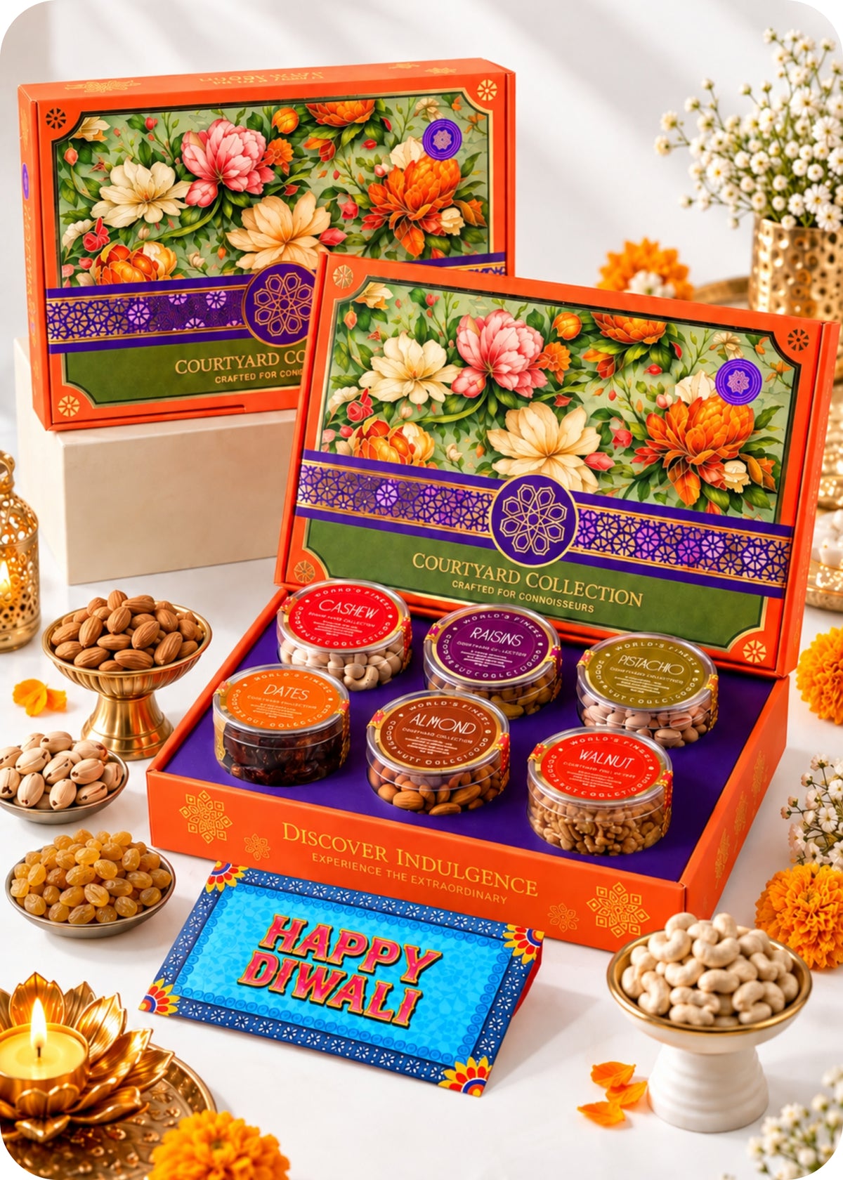 RawFruit Courtyard Collection Dry Fruits Gift Pack 745g with Diwali Greeting Card